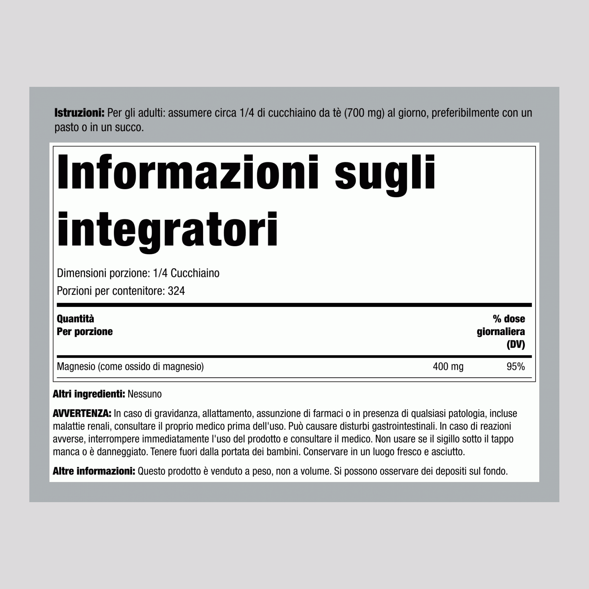 Polvere di Ossido di Magnesio, Bottiglia da 8 oz (227 g)