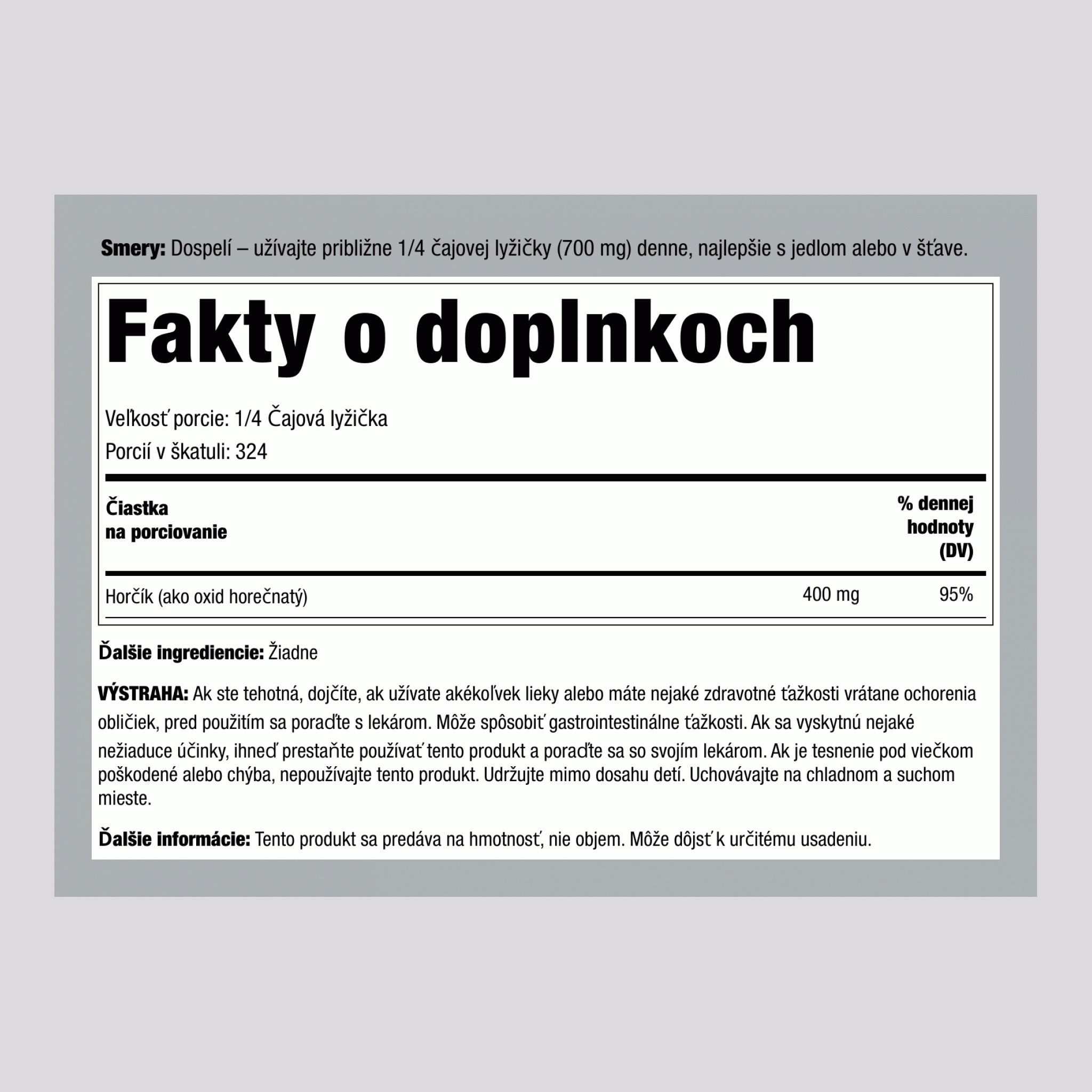 Prášok oxidu horečnatého, fľaša 8 oz (227 g)