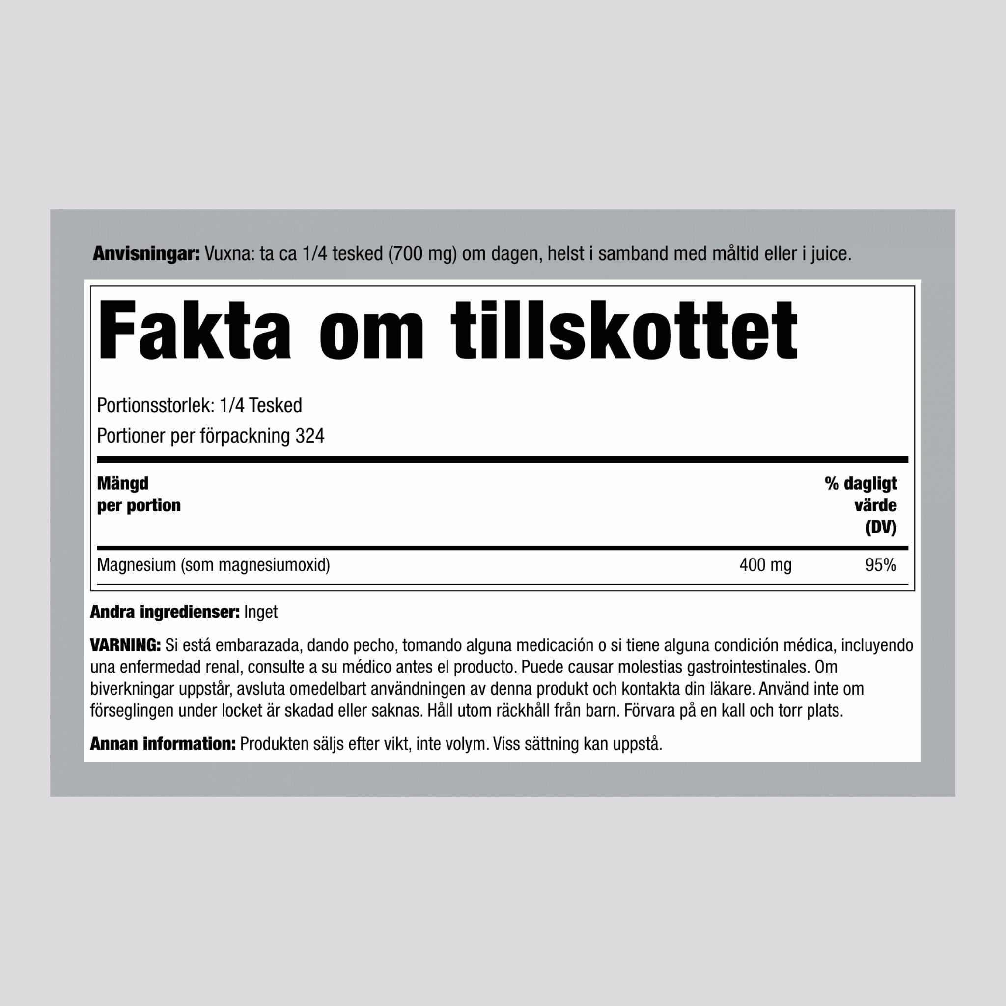 Magnesiumoxidpulver, 8 oz (227 g) flaska