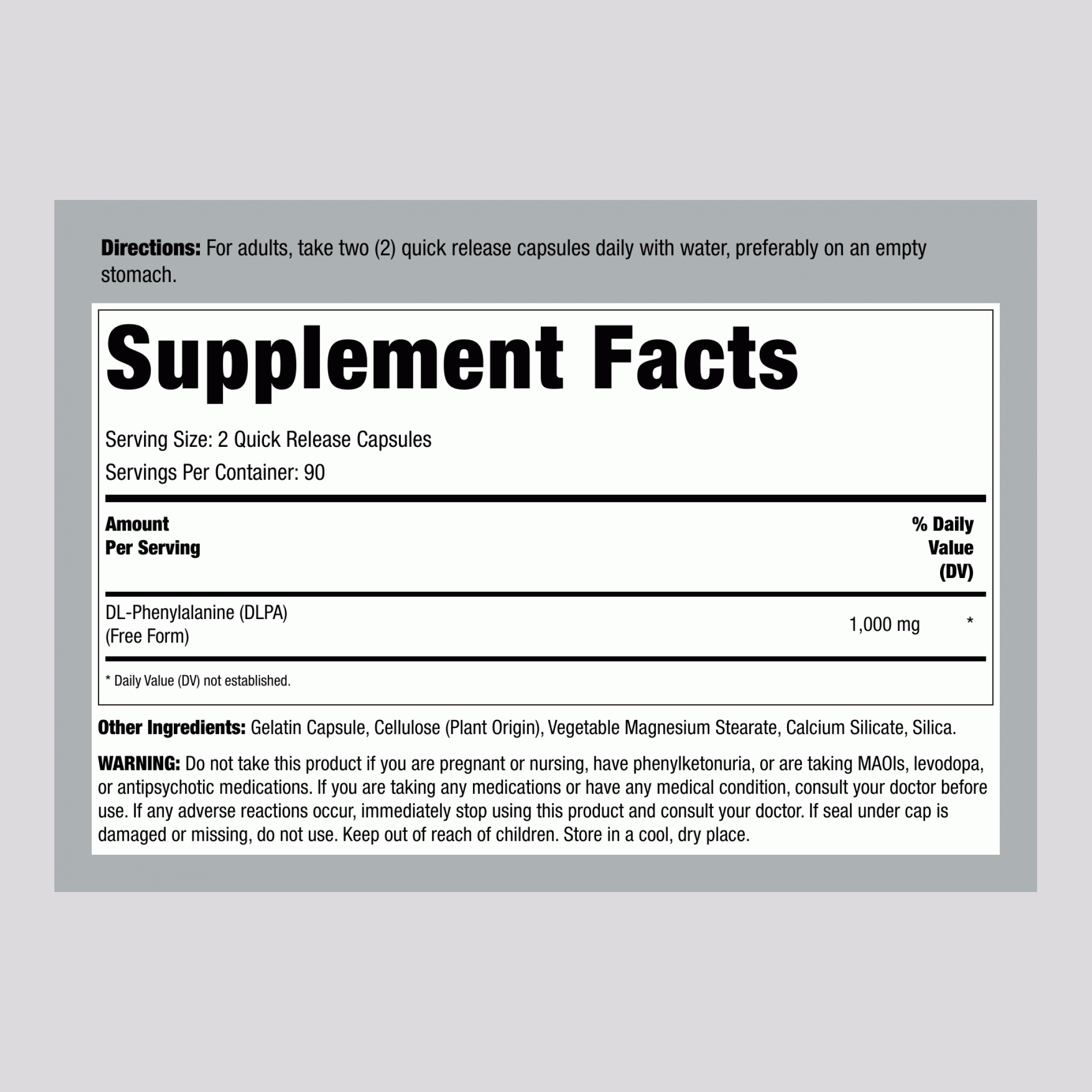 DL-苯丙氨酸（DLPA），每份1000毫克，180 速釋膠囊