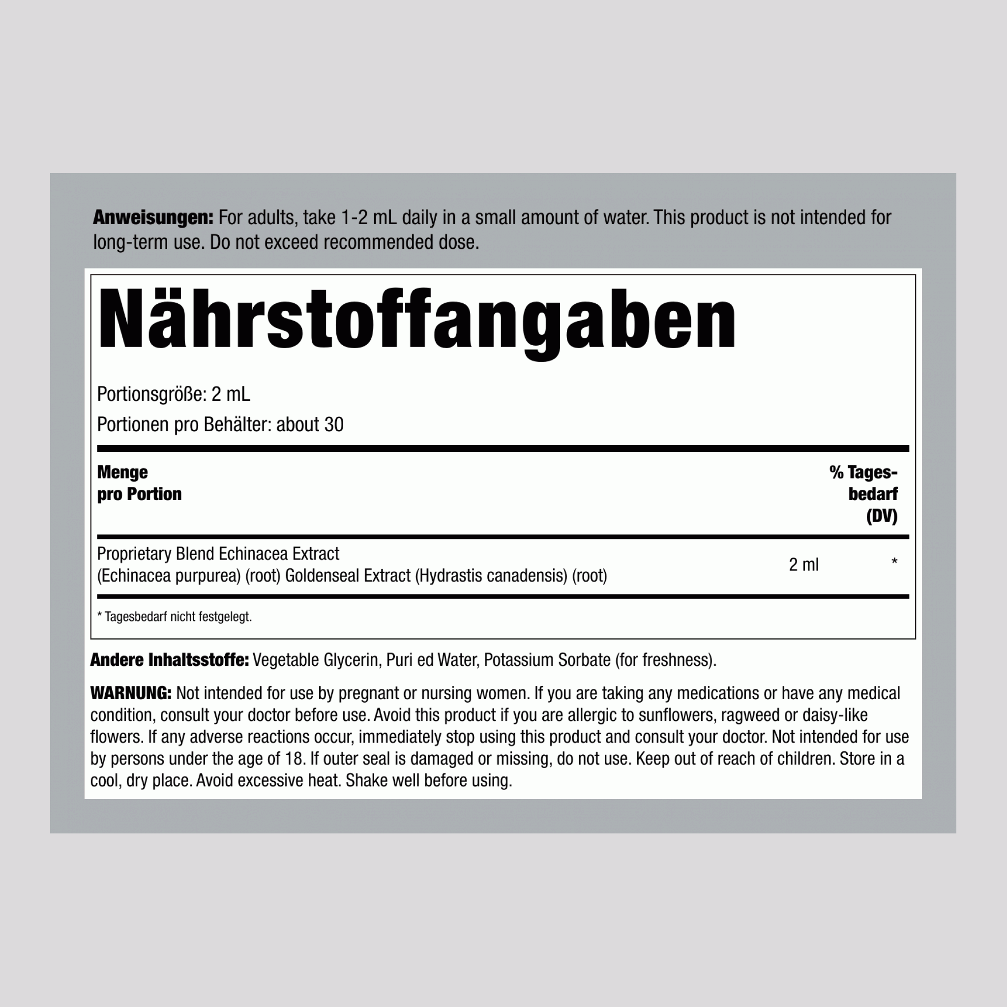Echinacea & Goldenseal Flüssigextrakt Alkoholfrei, 59 mL Tropfflasche