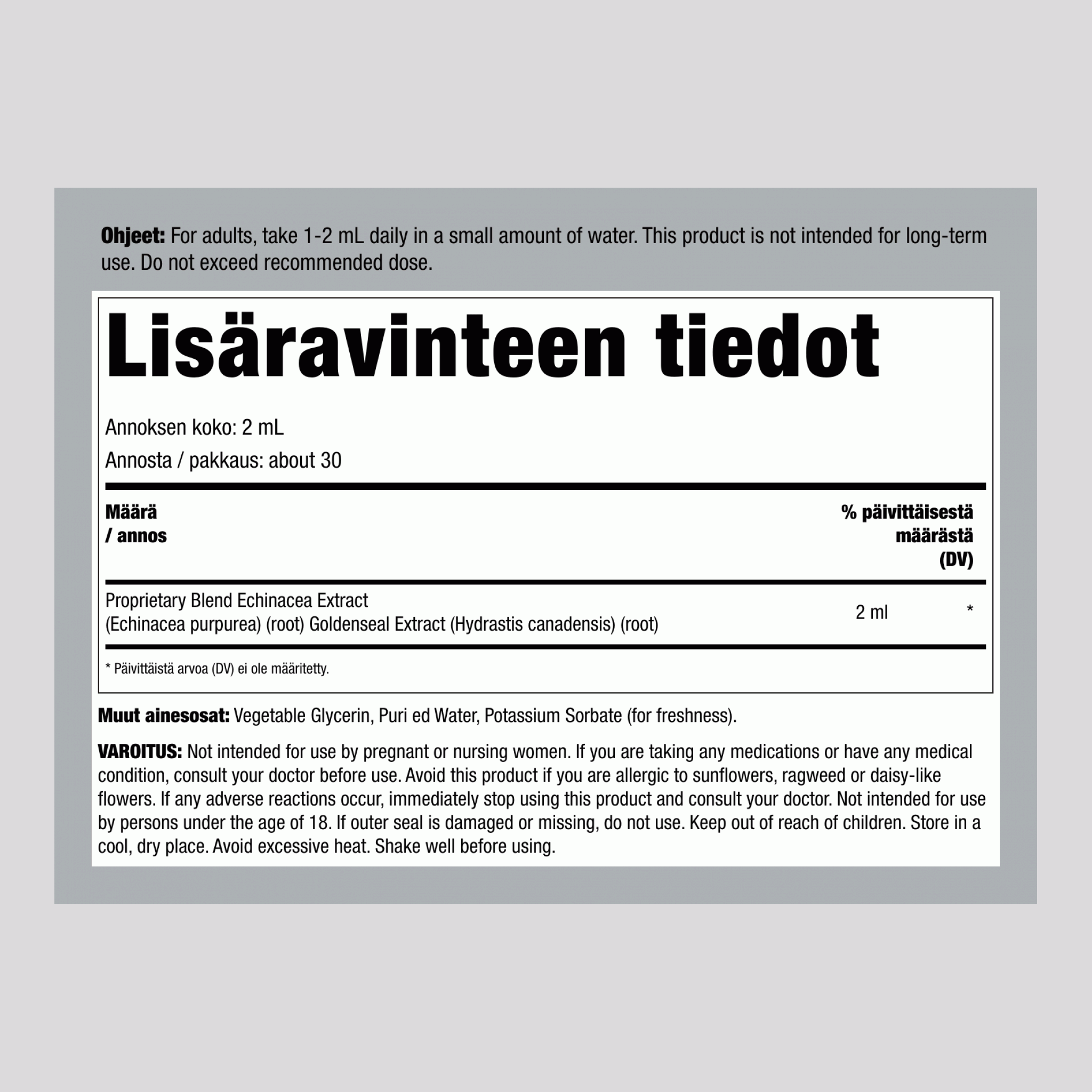Echinacea- ja Goldenseal-nestemäinen uute Alkoholivapaa, 2 fl oz (59 ml) pipettipullo