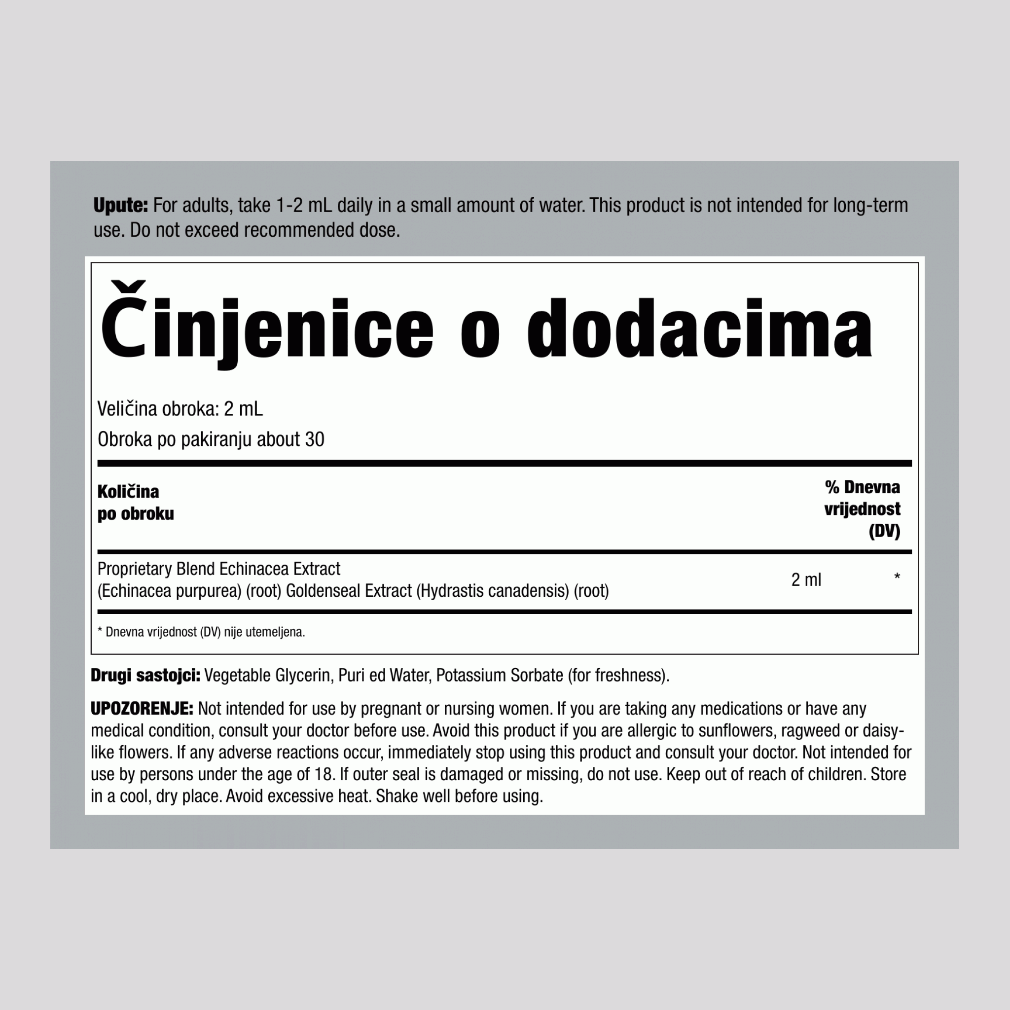 Echinacea & Goldenseal tekući ekstrakt bez alkohola, bočica s kapaljkom od 59 mL