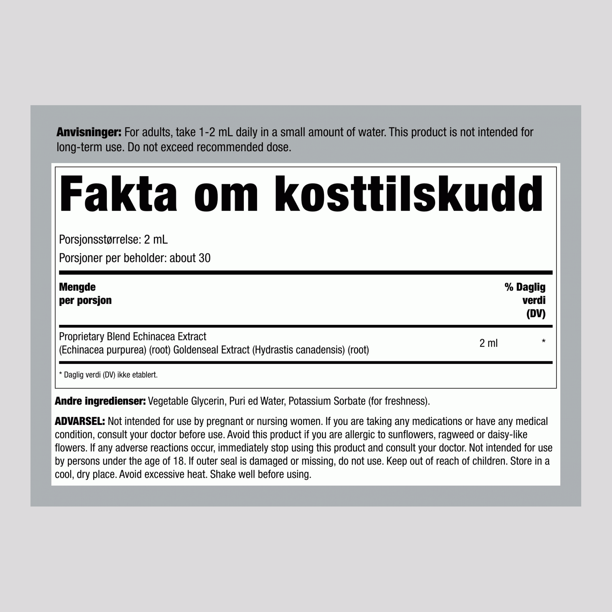 Echinacea & Goldenseal Flytende Ekstrakt Uten Alkohol, 2 fl oz (59 mL) Dråpeflaske