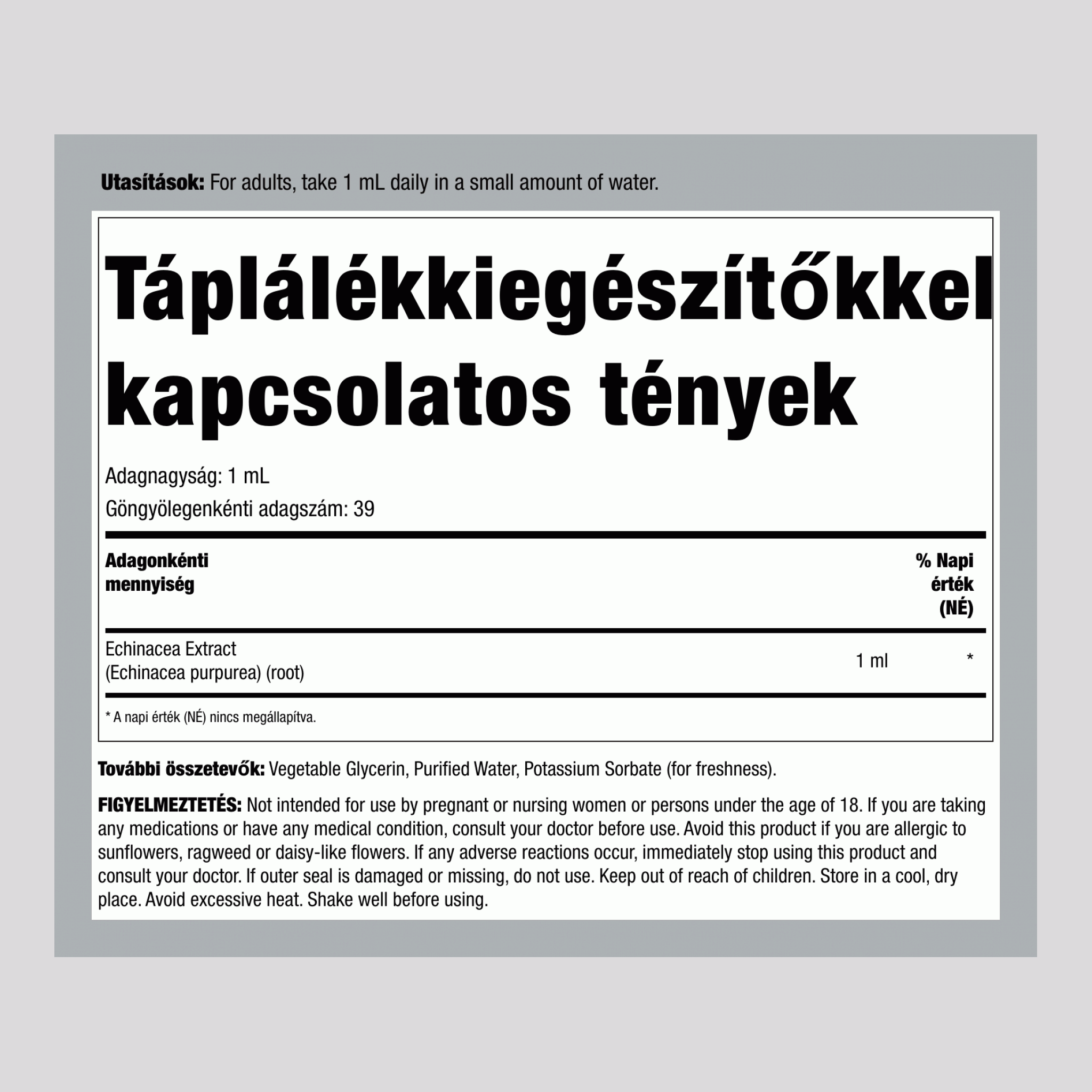 Echinacea alkoholmentes folyékony kivonat, 2 fl oz (59 mL) cseppentős üveg