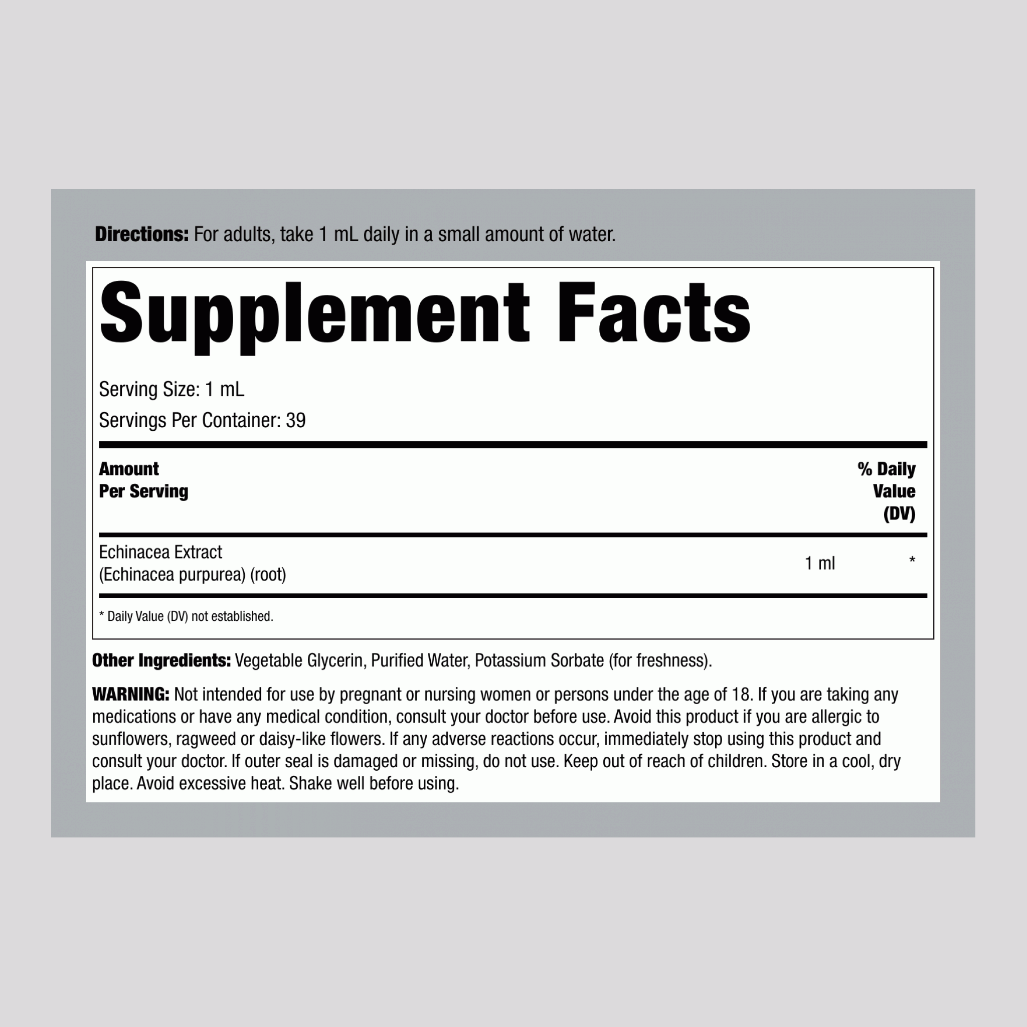 紫锥花液体萃取物，无酒精，2 液体盎司（59 毫升）滴管瓶