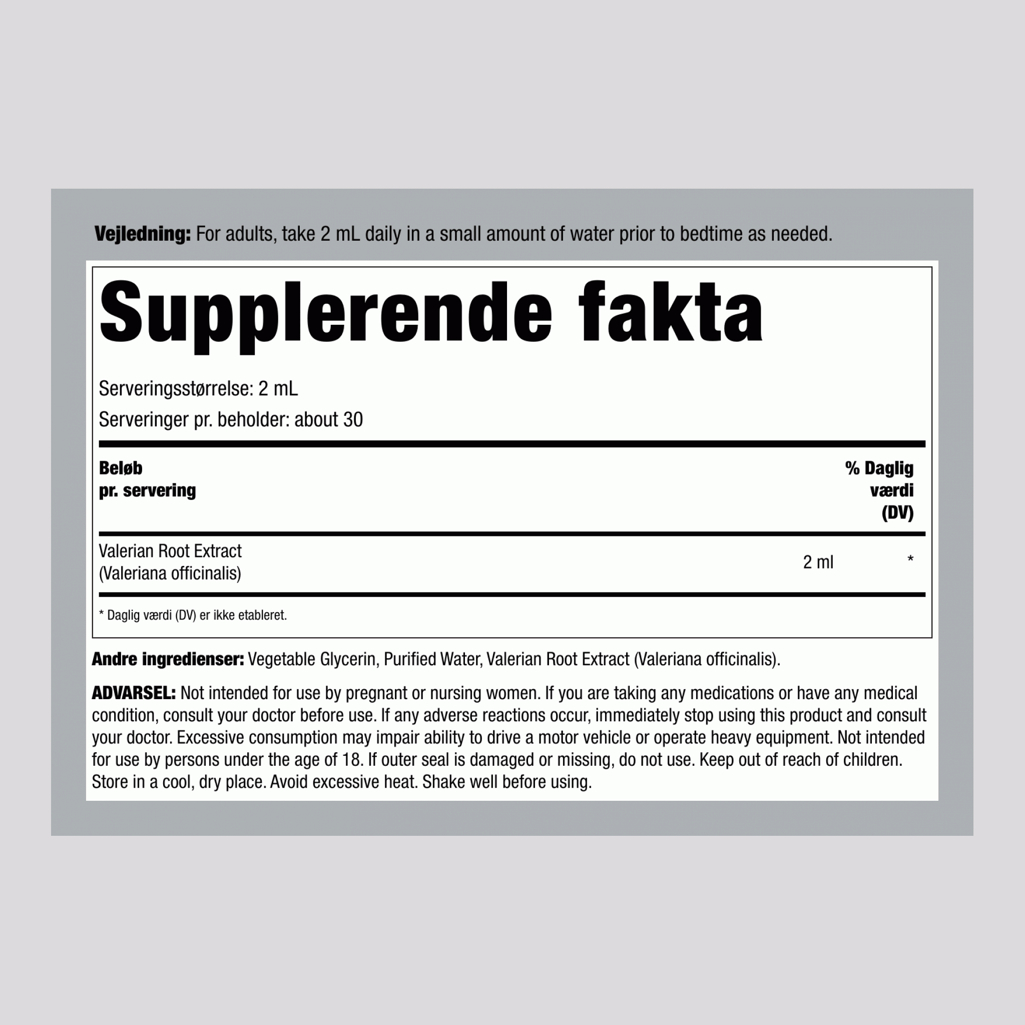 Flydende ekstrakt af valerianrod uden alkohol, 2 fl oz (59 mL) dråbeflaske