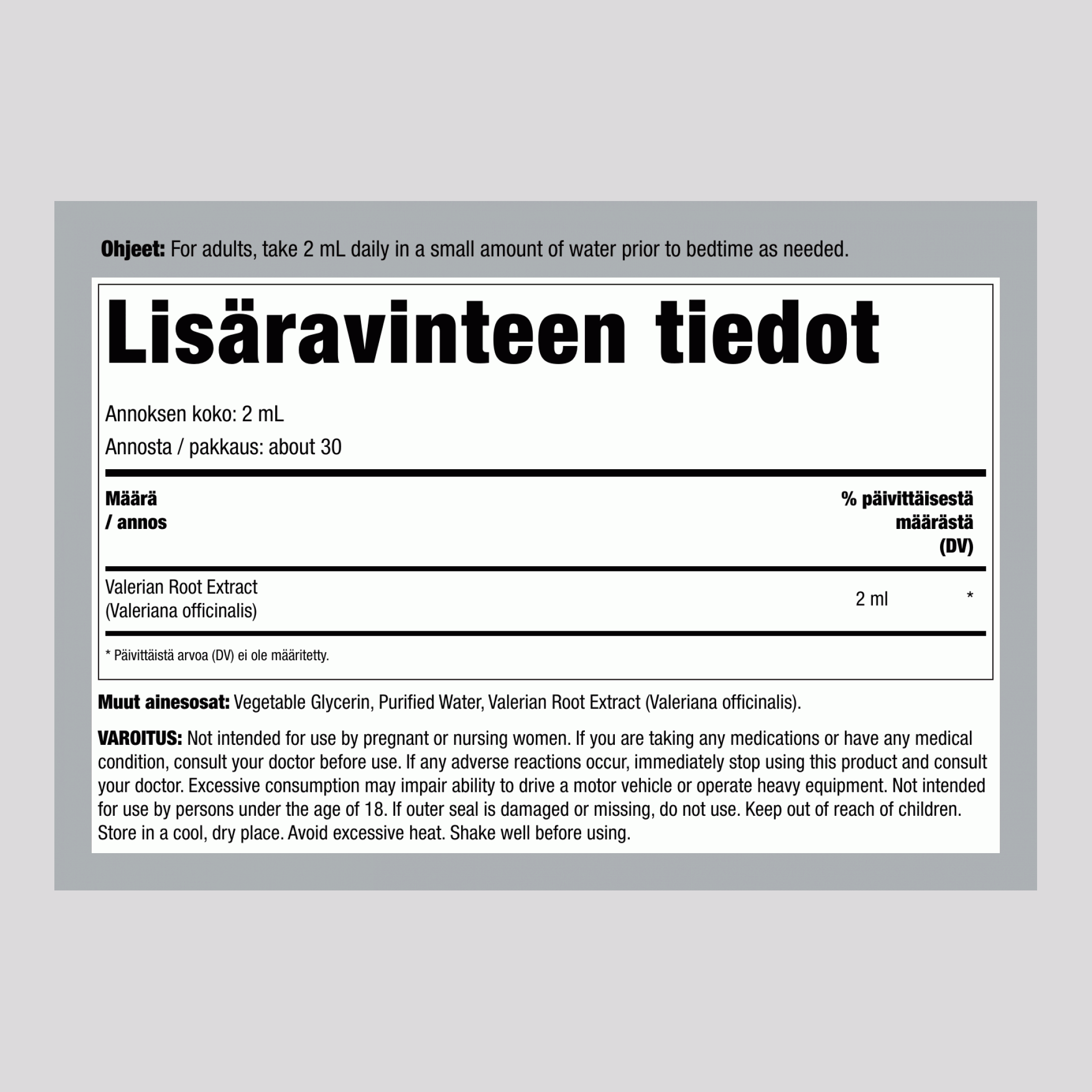 Valeriaanajuuren nestemäinen alkoholiton uute, 2 fl oz (59 mL) pipettipullo