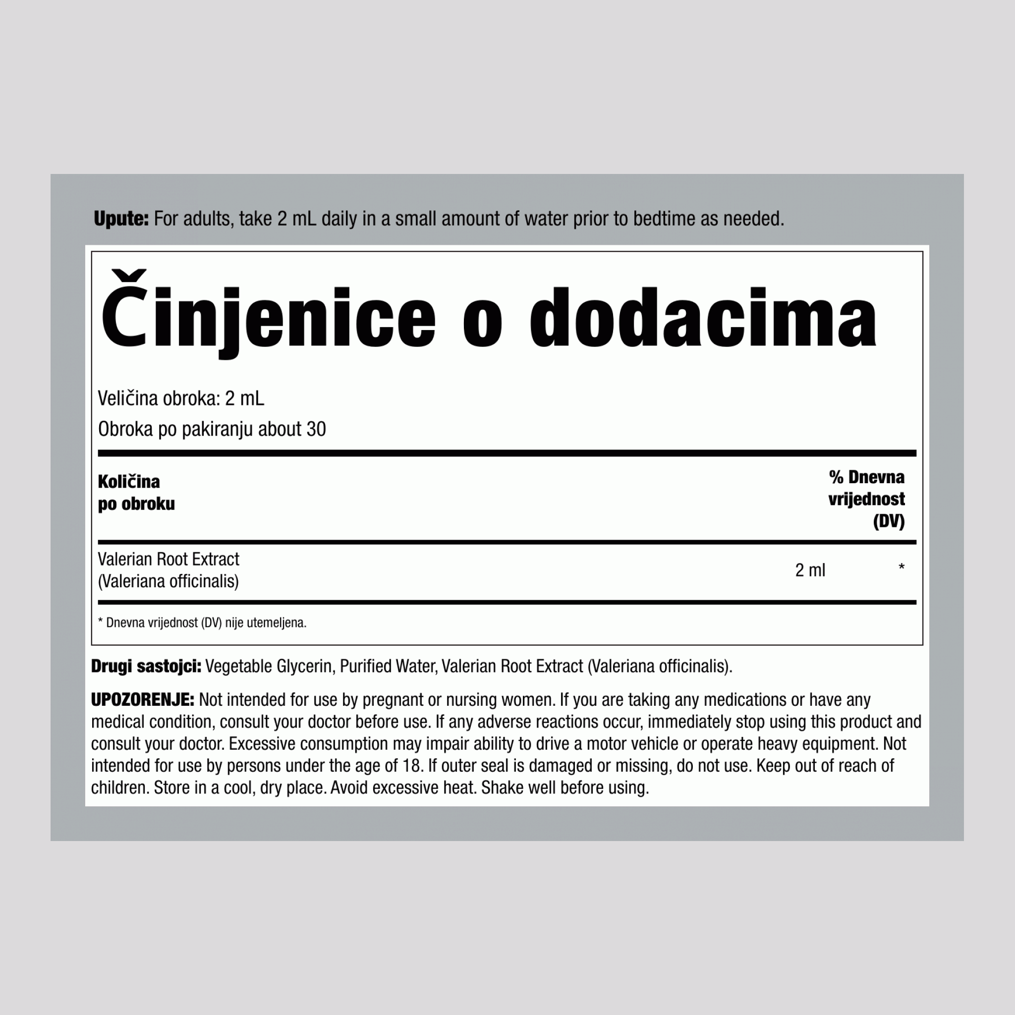 Tekući ekstrakt valerijane bez alkohola, kapaljka boca od 59 ml