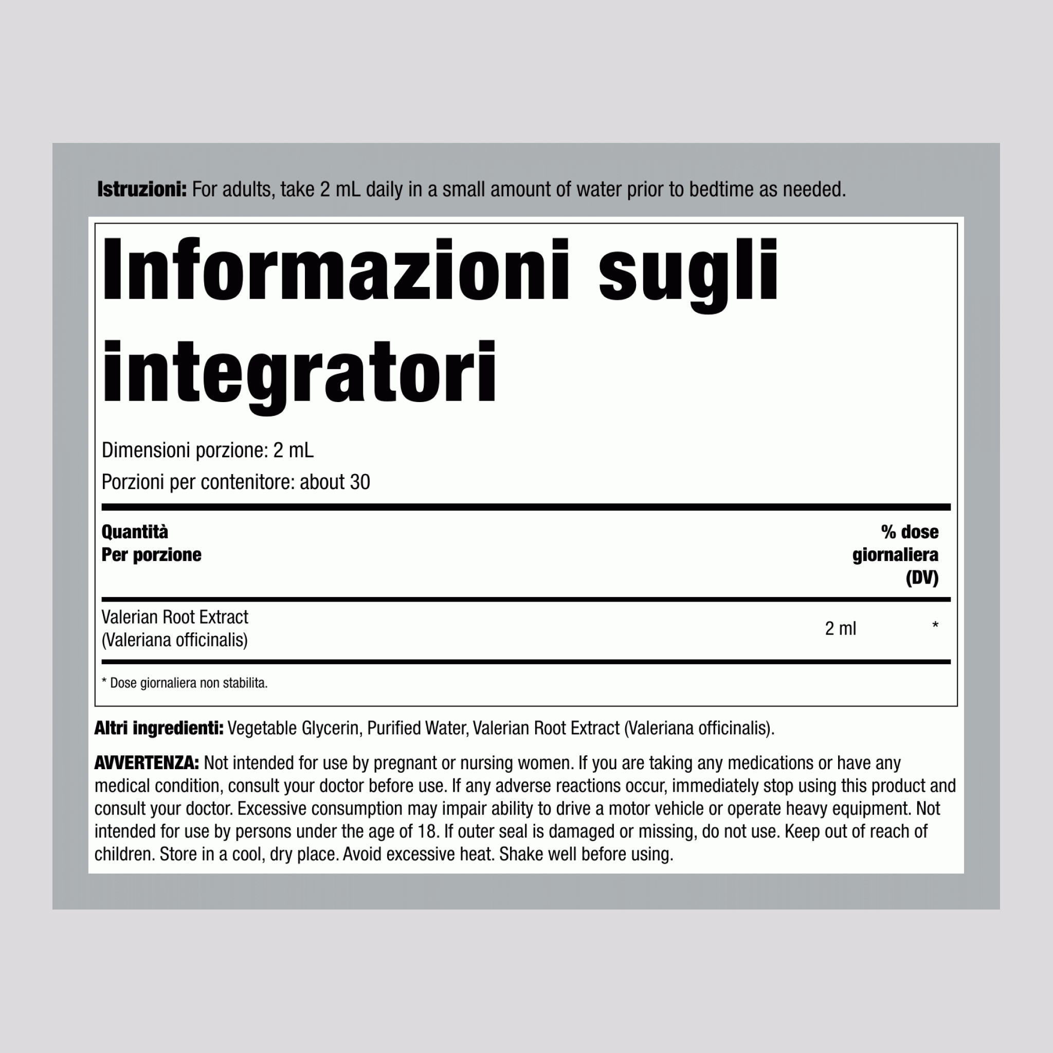 Estratto Liquido di Radice di Valeriana Senza Alcol, Flacone Contagocce da 2 fl oz (59 mL)