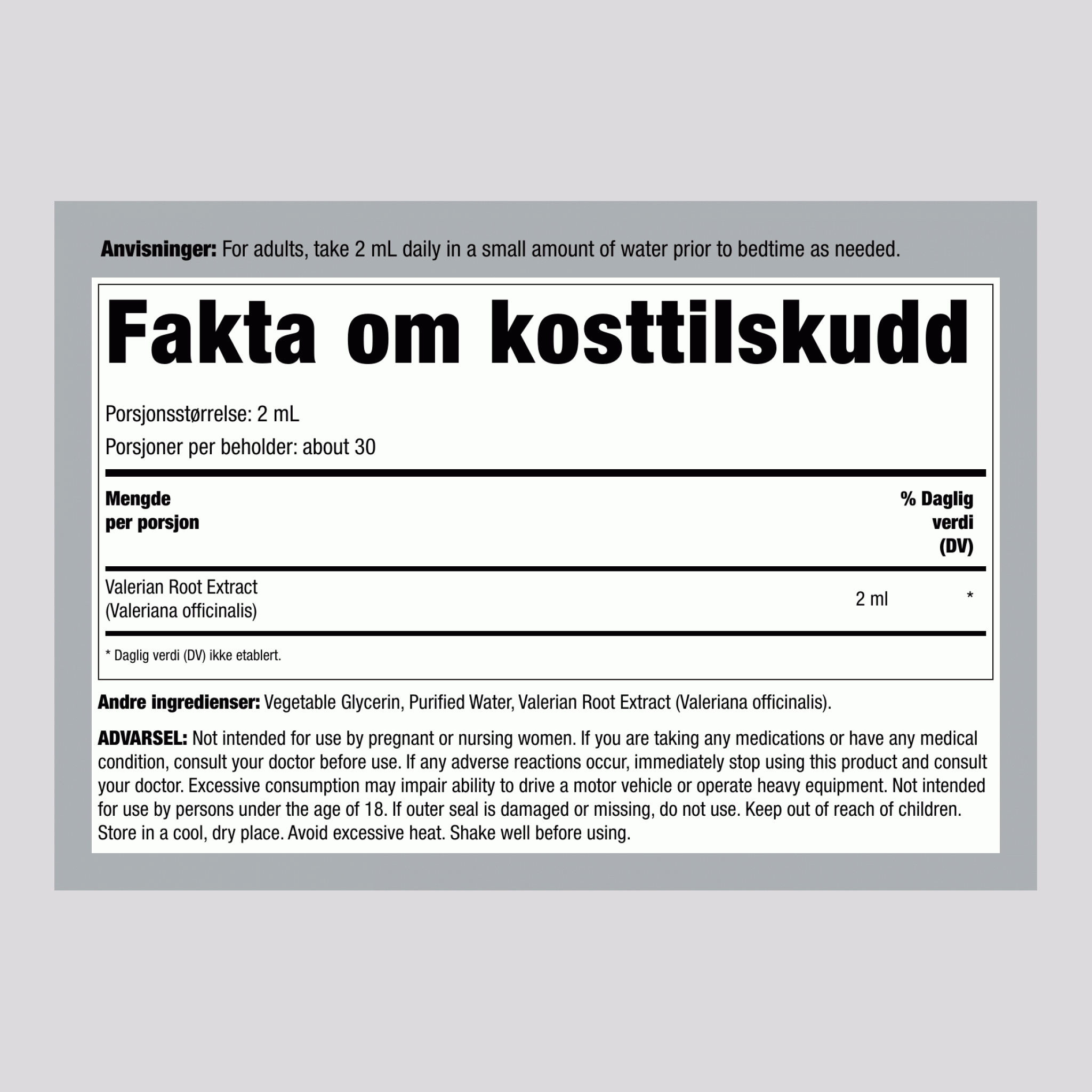 Valerianarot Flytende Ekstrakt Alkoholfri, 59 ml (2 fl oz) Pipetteflaske