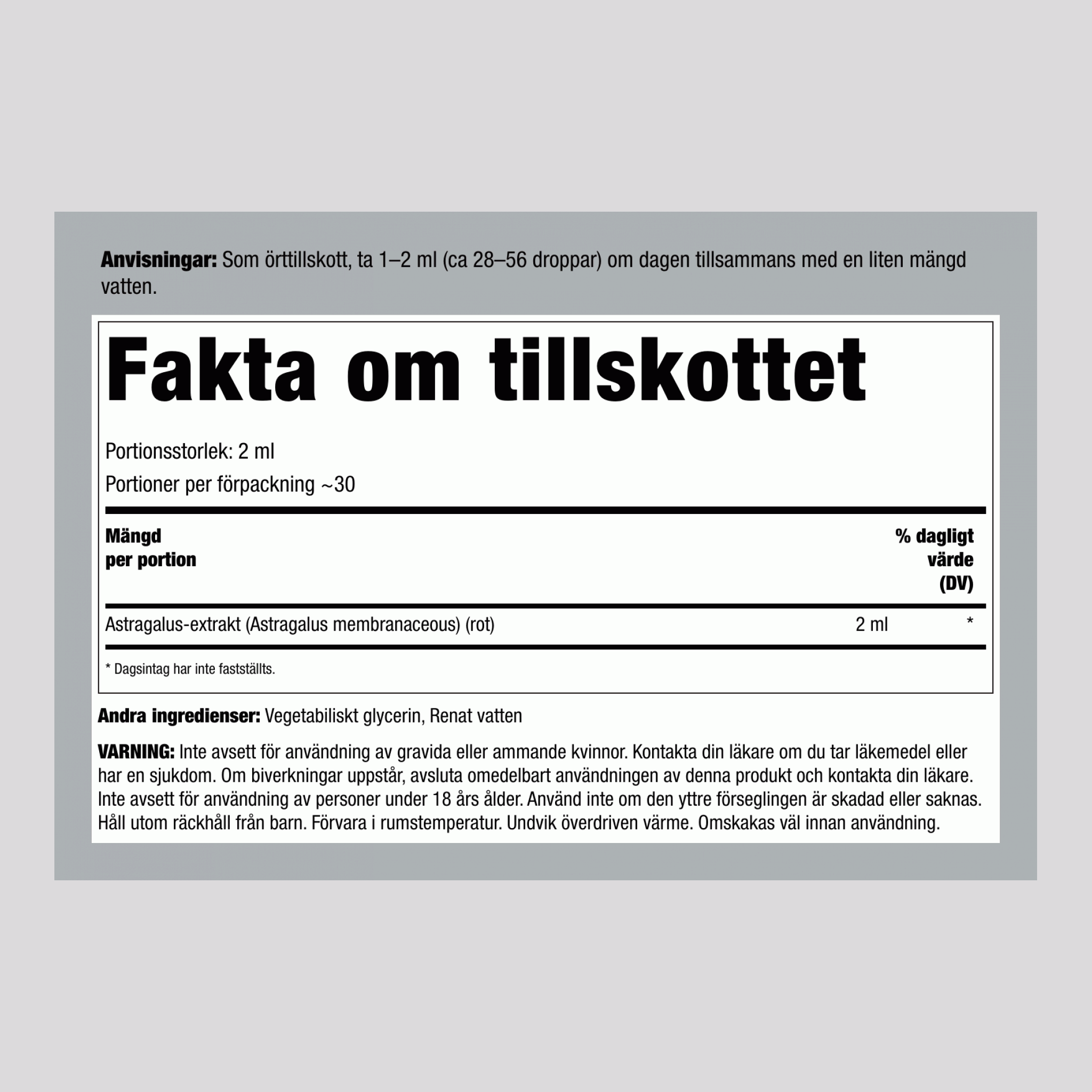 Astragalusrot flytande extrakt utan alkohol, 59 ml droppflaska