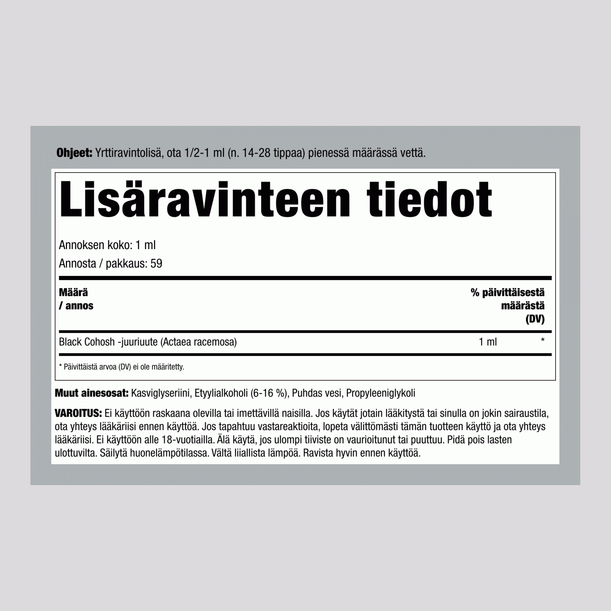 Mustasivejuuri nestemäinen uute, alkoholiton, 59 ml pipettipullo