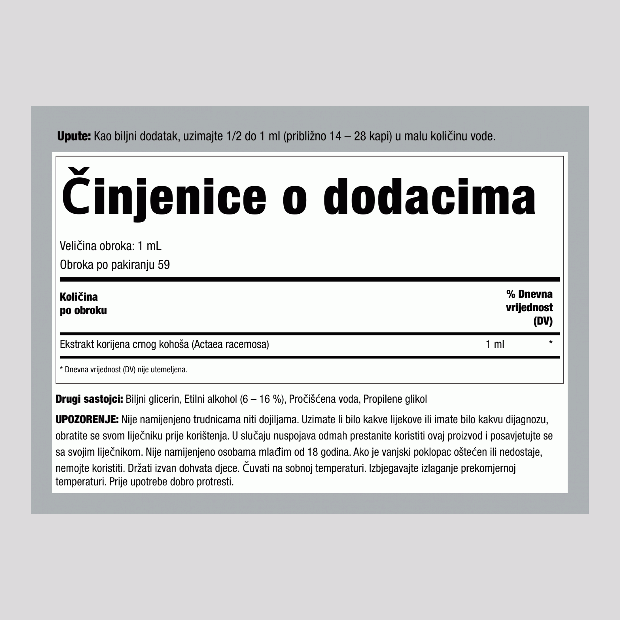 Tekući ekstrakt korijena crnog kohoša bez alkohola, kapaljka boca od 2 fl oz (59 mL)