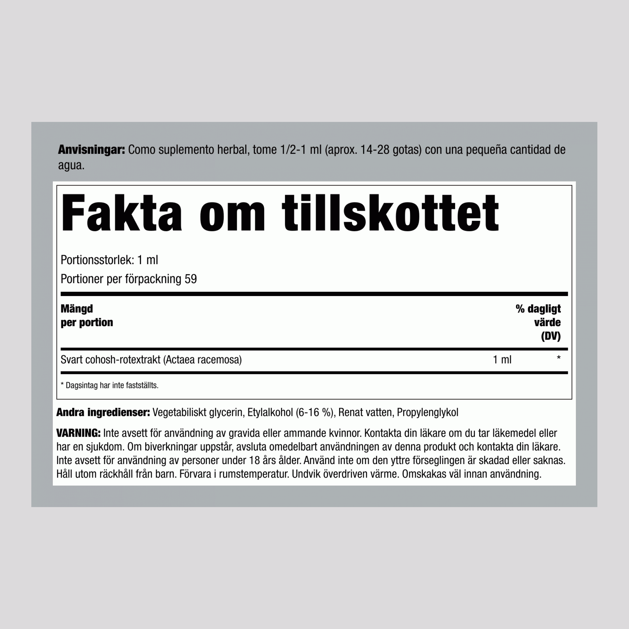 Svart Cohosh Rot Flytande Extrakt Alkohol Fri, 59 mL Droppflaska