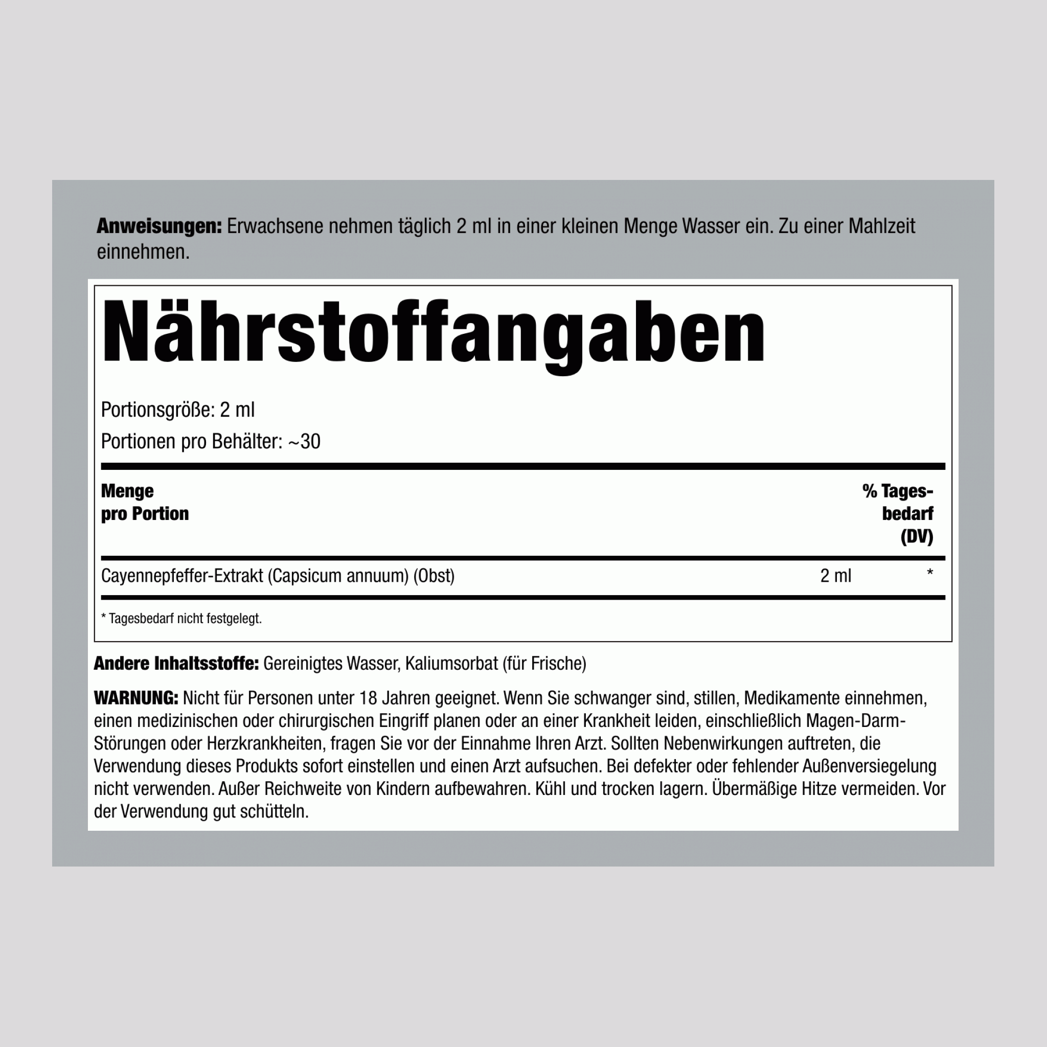 Cayenne Flüssigextrakt alkoholfrei, 59 ml Tropfflasche