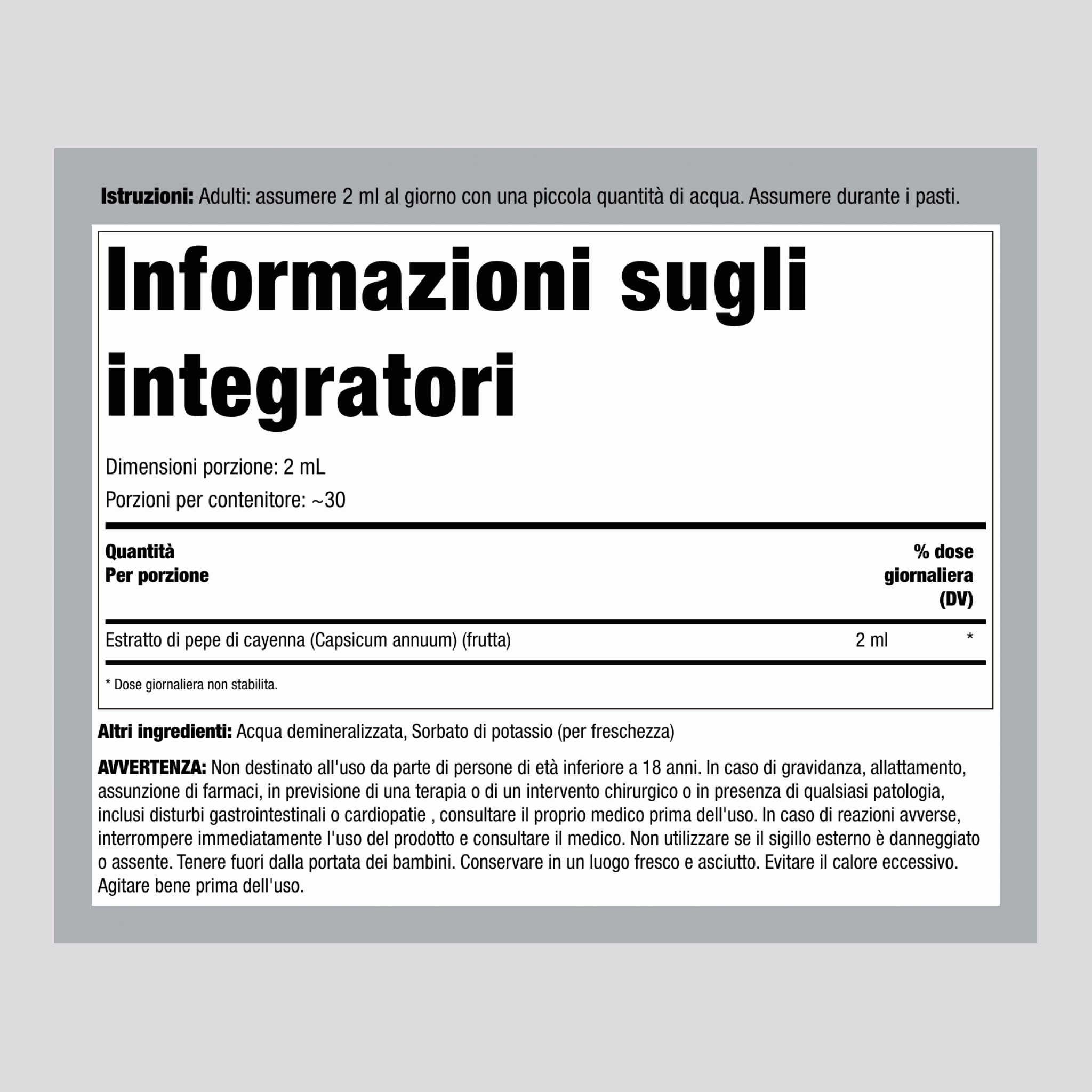 Estratto Liquido di Cayenna Senza Alcool, Flacone con Contagocce da 2 fl oz (59 mL)