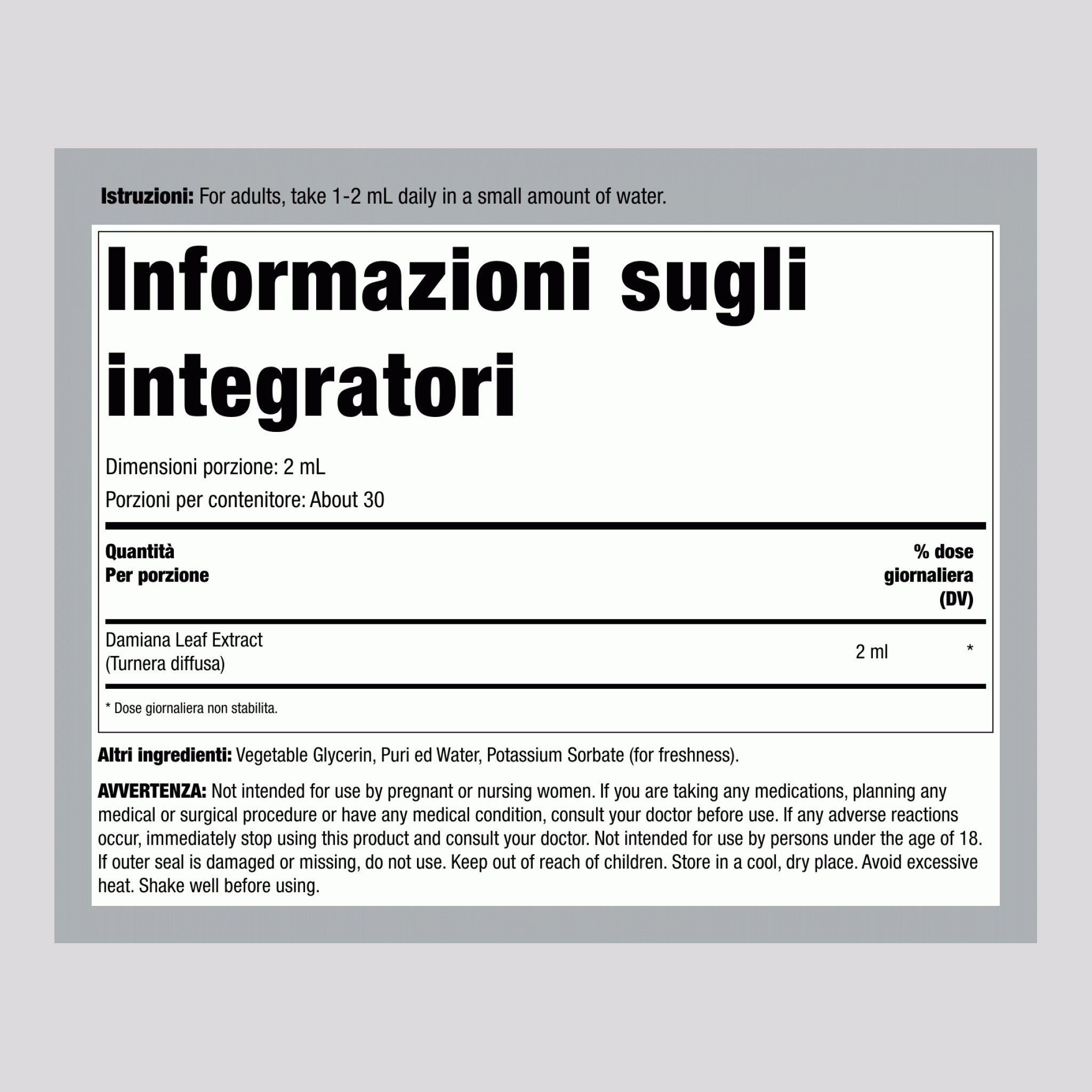 Estratto Liquido di Foglie di Damiana Senza Alcol, Flacone Contagocce da 2 fl oz (59 mL)