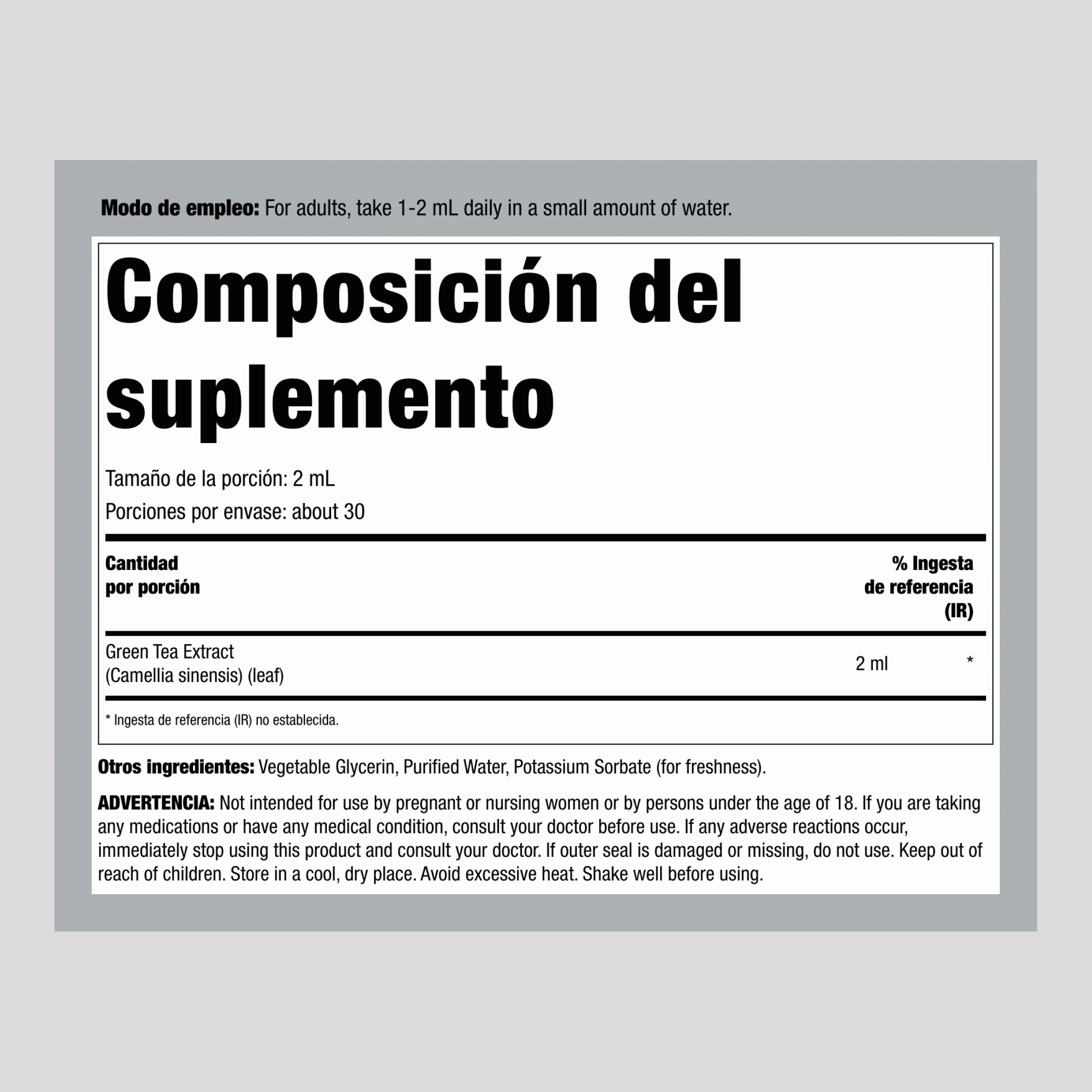 Extracto líquido de té verde, botella con gotero de 2 fl oz (59 mL)