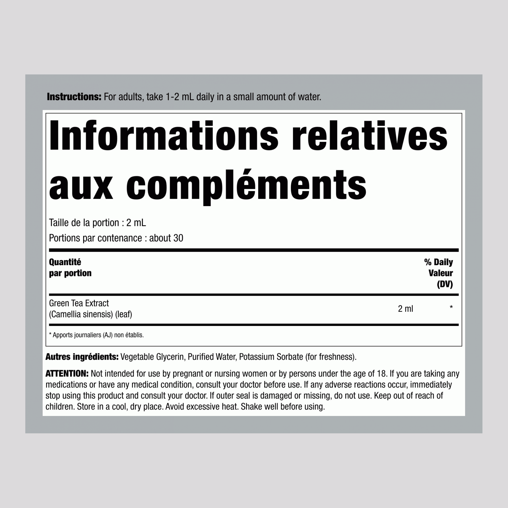 Extrait Liquide de Thé Vert, Flacon Compte-Gouttes de 59 ml (2 fl oz)