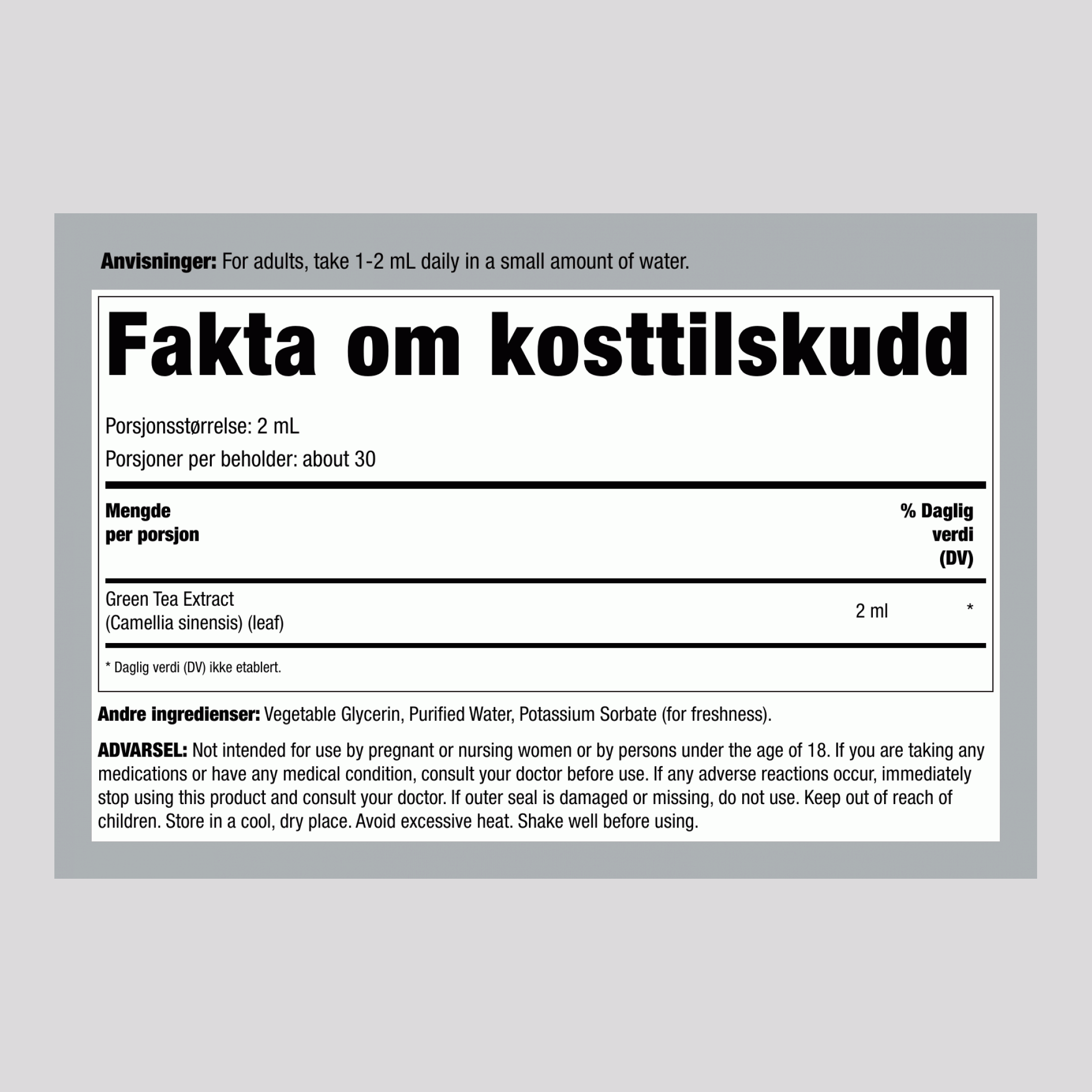 Grønn Te Væskeekstrakt, 59 mL (2 fl oz) Pipetteflaske