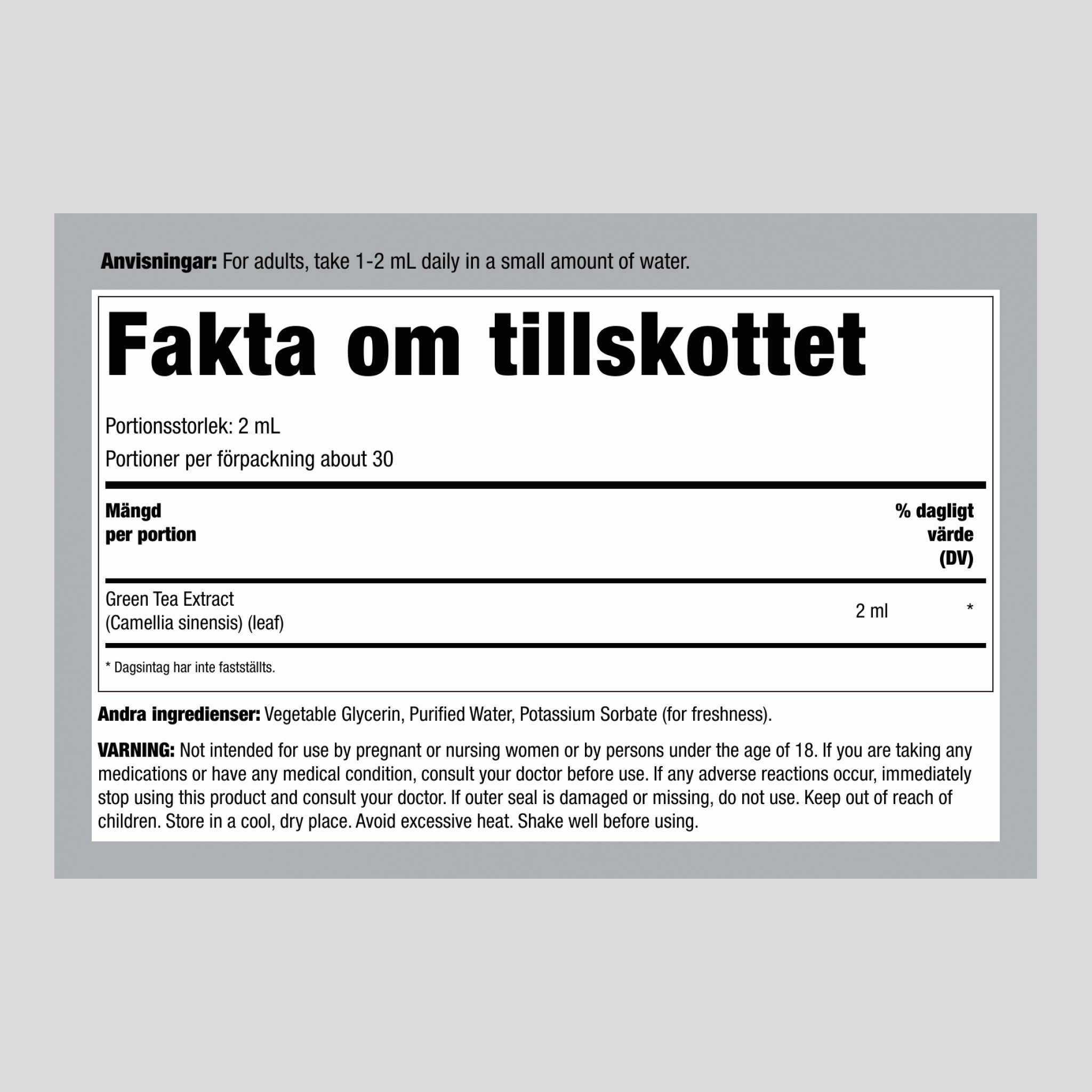 Flytande grönt te-extrakt, 59 ml (2 fl oz) droppflaska