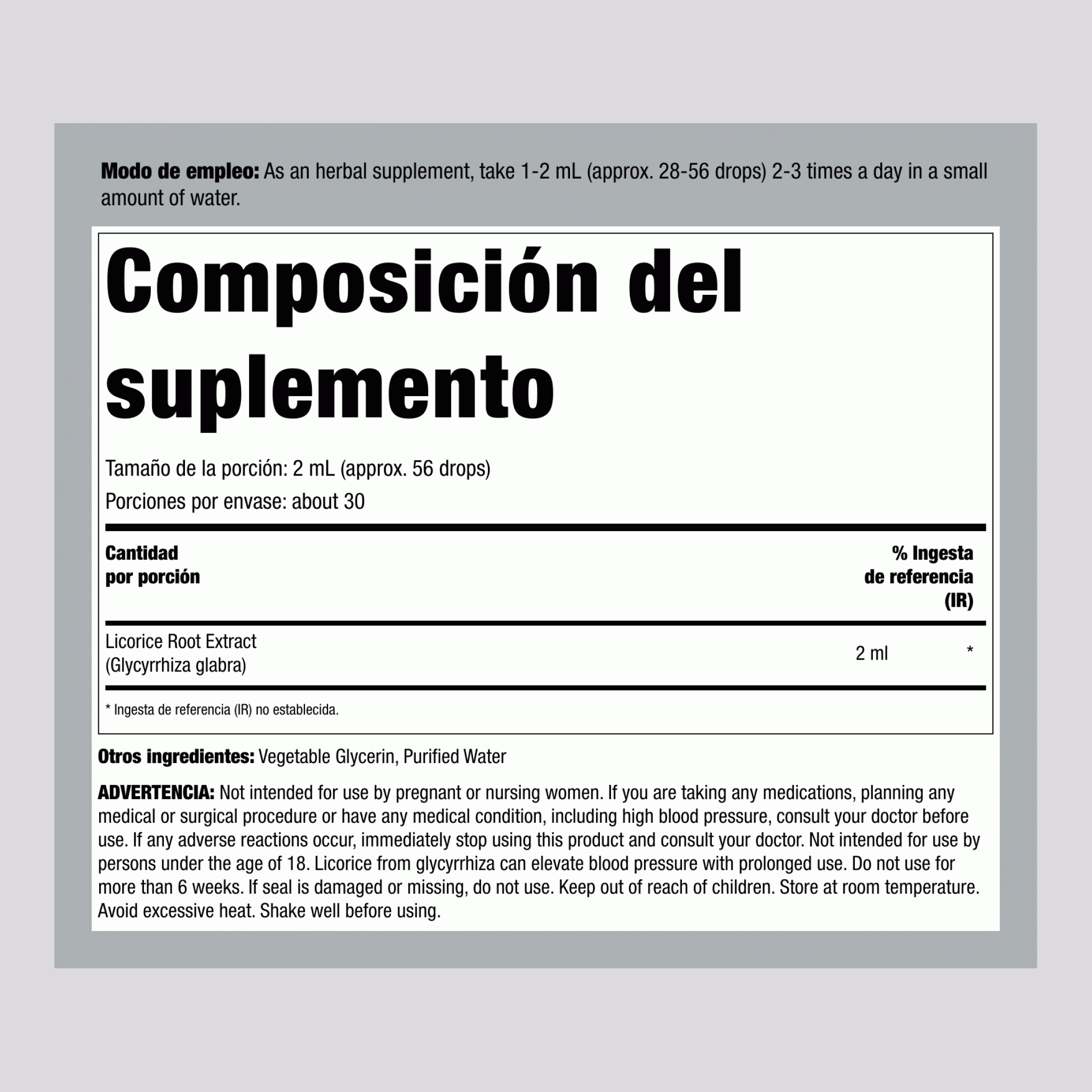 Extracto Líquido de Raíz de Regaliz Sin Alcohol, Botella con Gotero de 2 fl oz (59 mL)