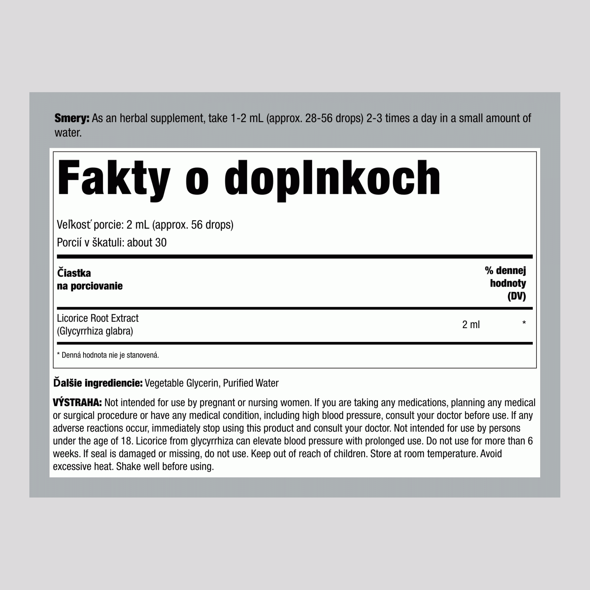 Tekutý extrakt z koreňa sladkého drievka bez alkoholu, fľaša s kvapkadlom 59 ml (2 fl oz)