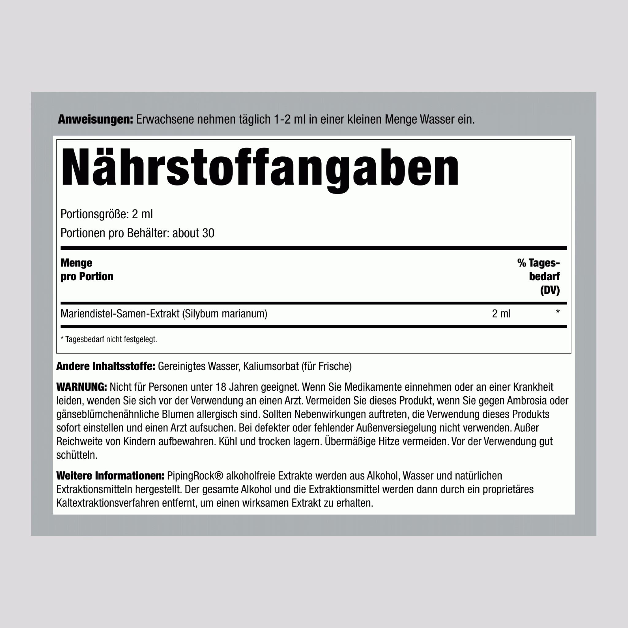 Alkoholfreier Mariendistelsamen Flüssigextrakt, 2 fl oz (59 mL) Tropfflasche