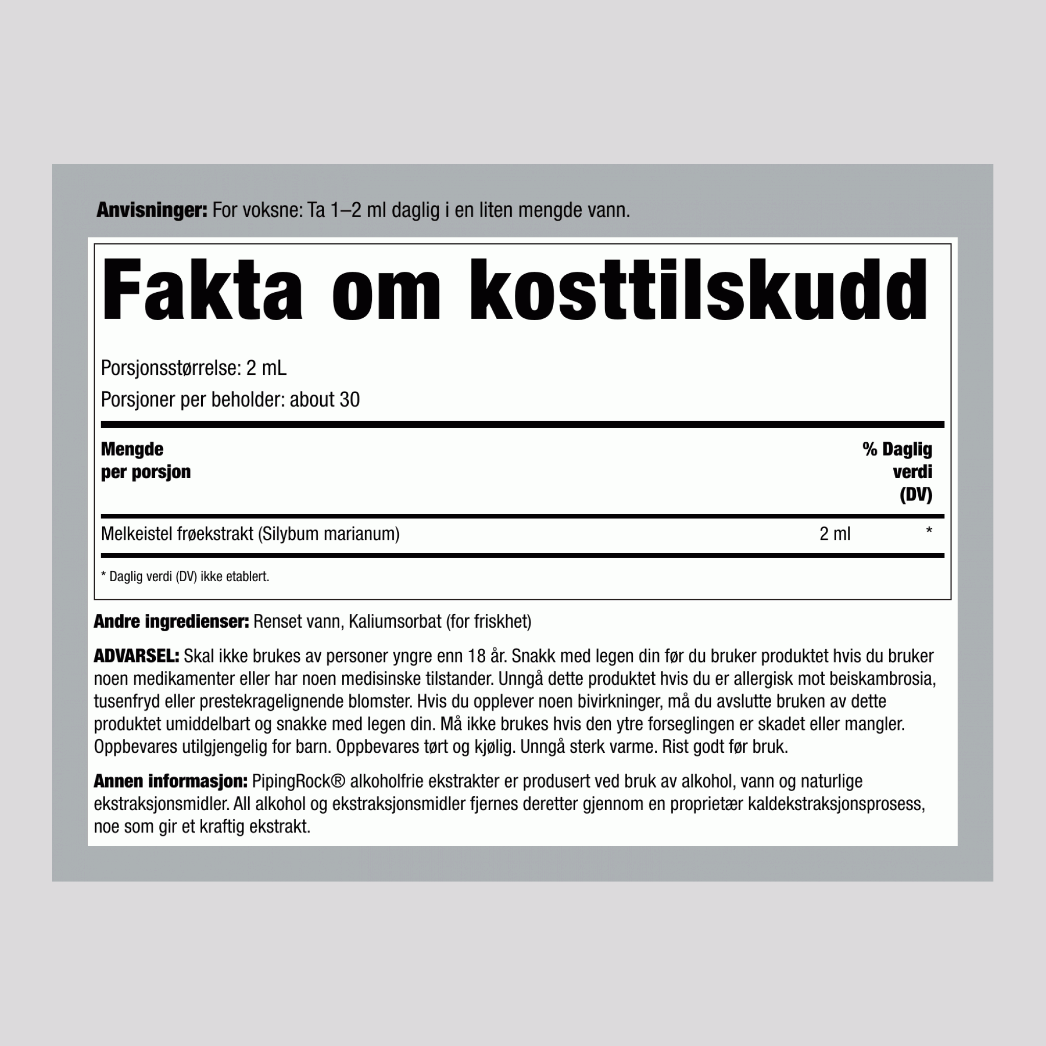 Melketistel Seed Flytende Ekstrakt Alkoholfri, 59 mL (2 fl oz) Dråpeflaske