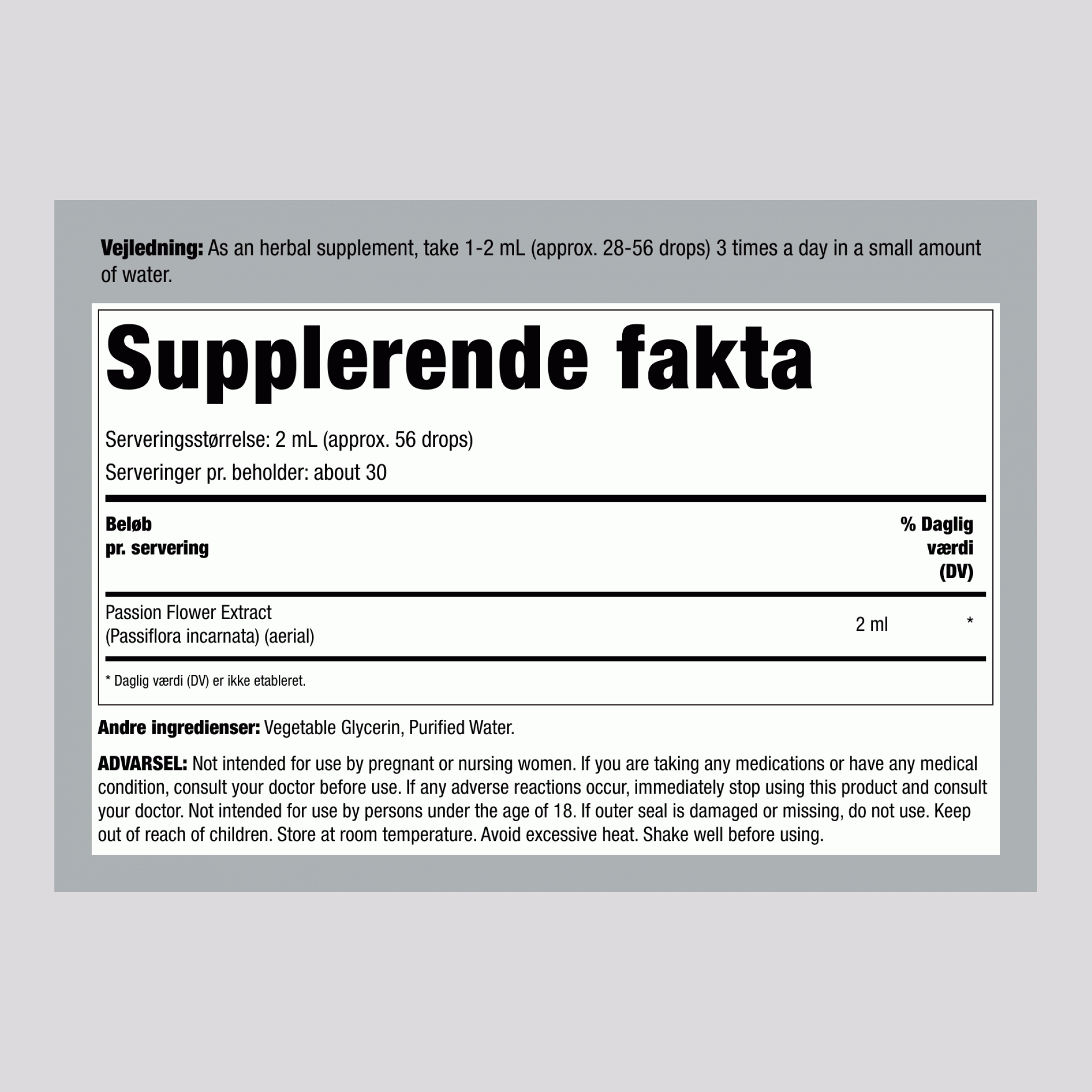 Passionsblomst flydende ekstrakt uden alkohol, 59 ml dråbeflaske