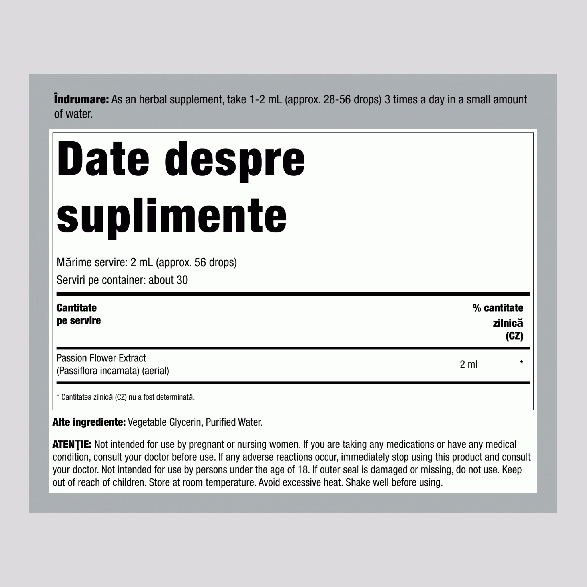 Extract lichid de floarea-pasiunii fără alcool, 2 fl oz (59 mL) sticlă cu pipetă