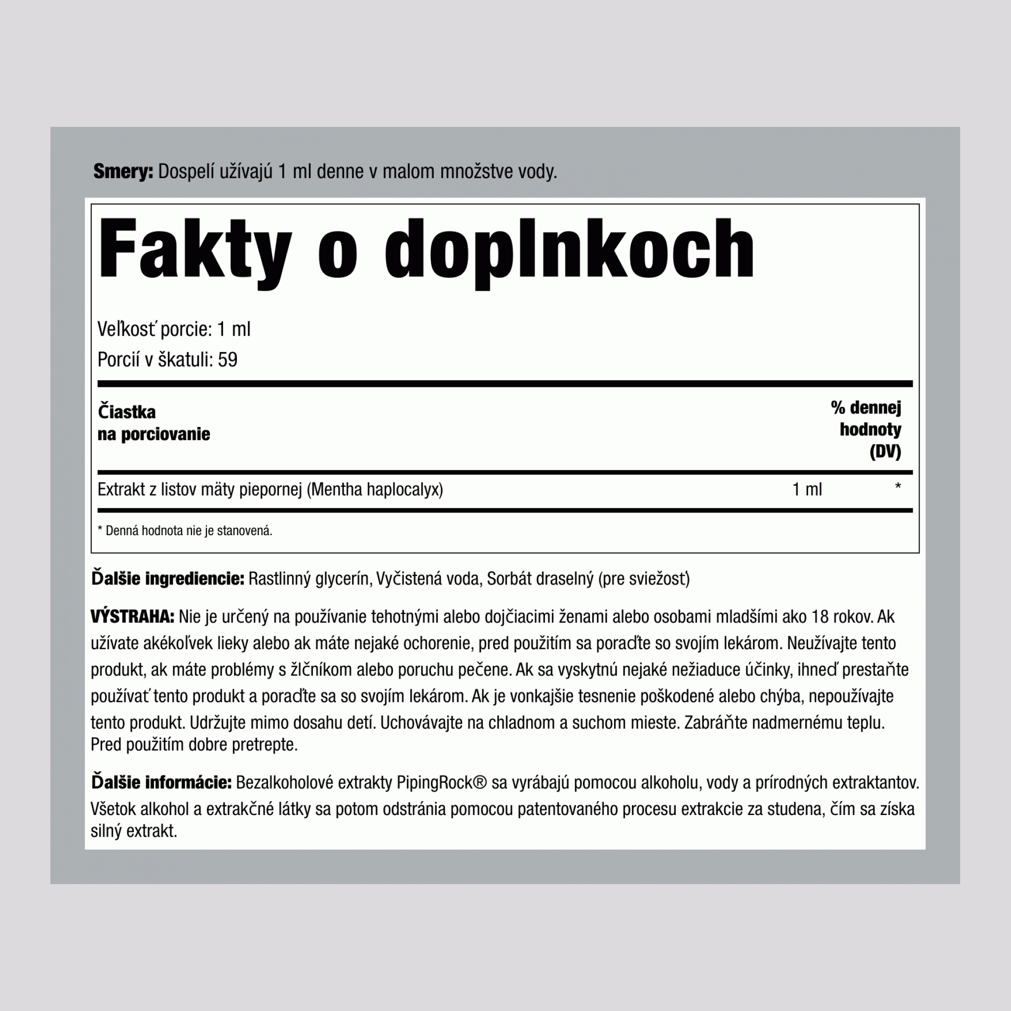 Mätový list tekutý extrakt bez alkoholu, 2 fl oz (59 mL) kvapkacia fľaša