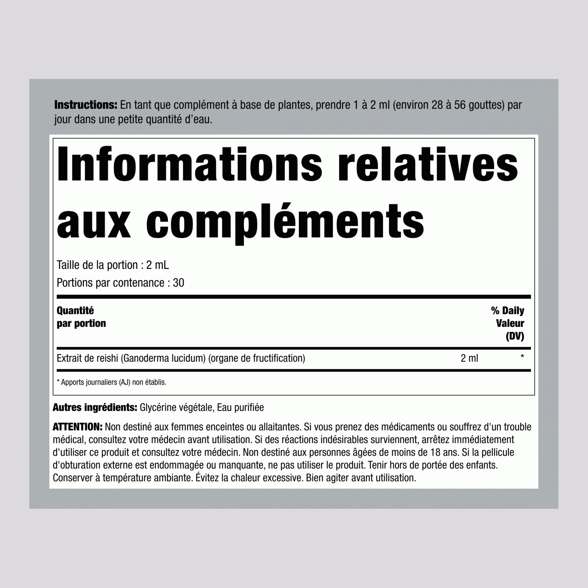 Extrait Liquide de Champignon Reishi, Flacon Compte-gouttes de 2 fl oz (59 mL)