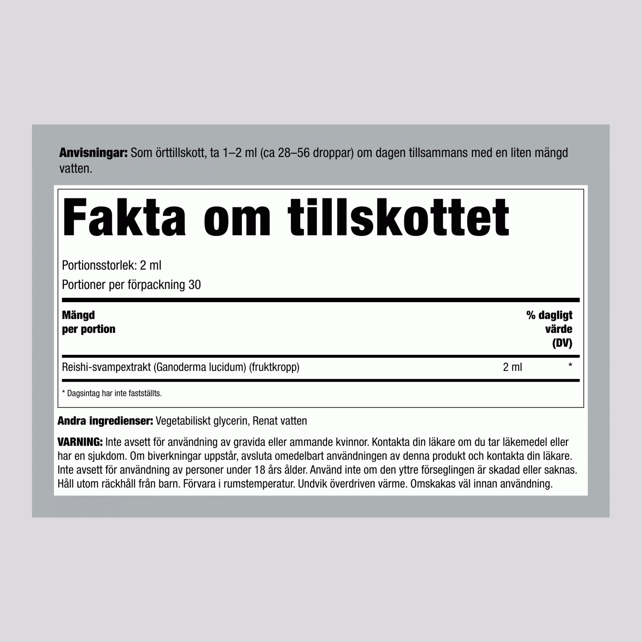 Reishi-svamp Flytande Extrakt, 59 ml Droppflaska