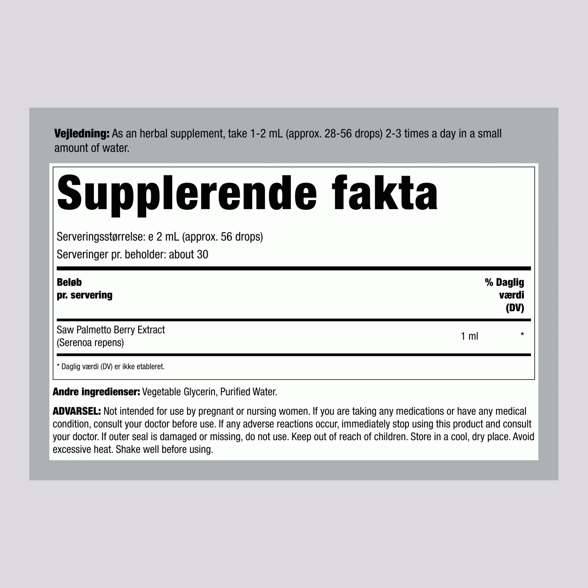 Sabalpalmebær Flydende Ekstrakt Alkoholfri, 59 mL (2 fl oz) Pipetteflaske