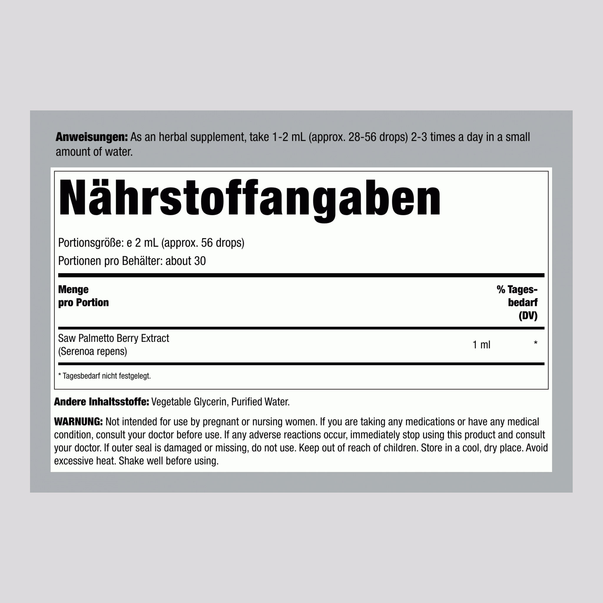 Sägepalme-Beeren Flüssigextrakt Alkoholfrei, 59 ml Tropfflasche