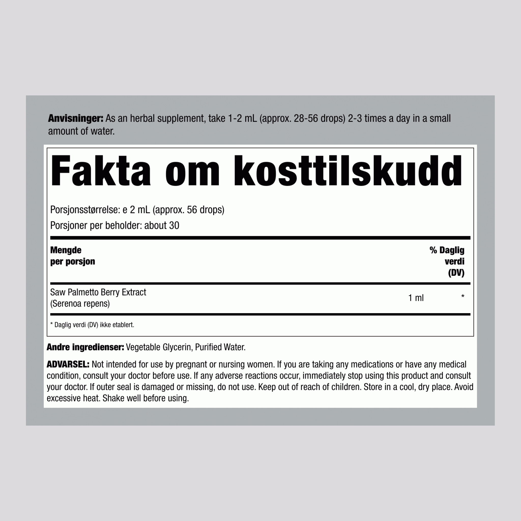 Så Palmetto bær flytende ekstrakt alkohol fri, 2 fl oz (59 mL) dråpeflaske