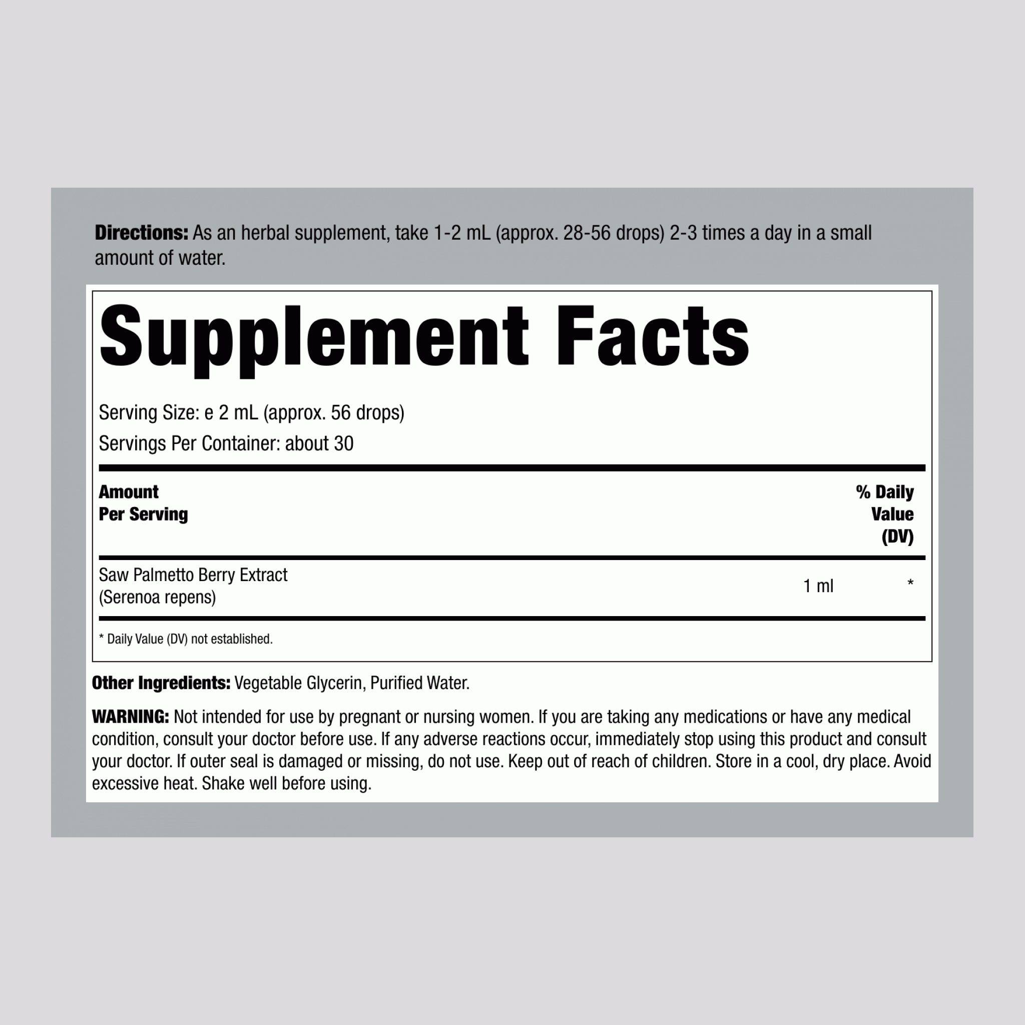 鋸棕櫚莓液體萃取液 無酒精，2 液量盎司（59 毫升）滴管瓶