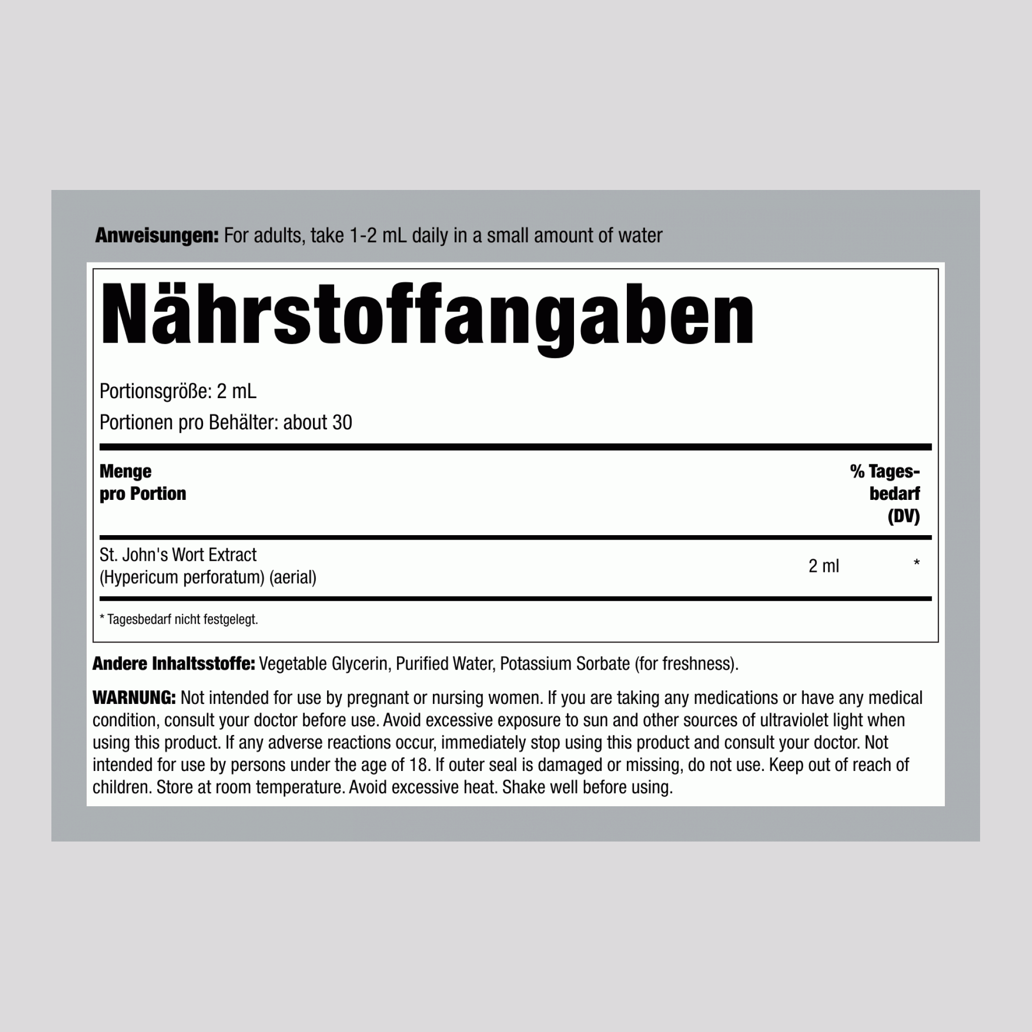 Johanniskraut Flüssigextrakt alkoholfrei, 59 ml Tropfflasche (2 fl oz)