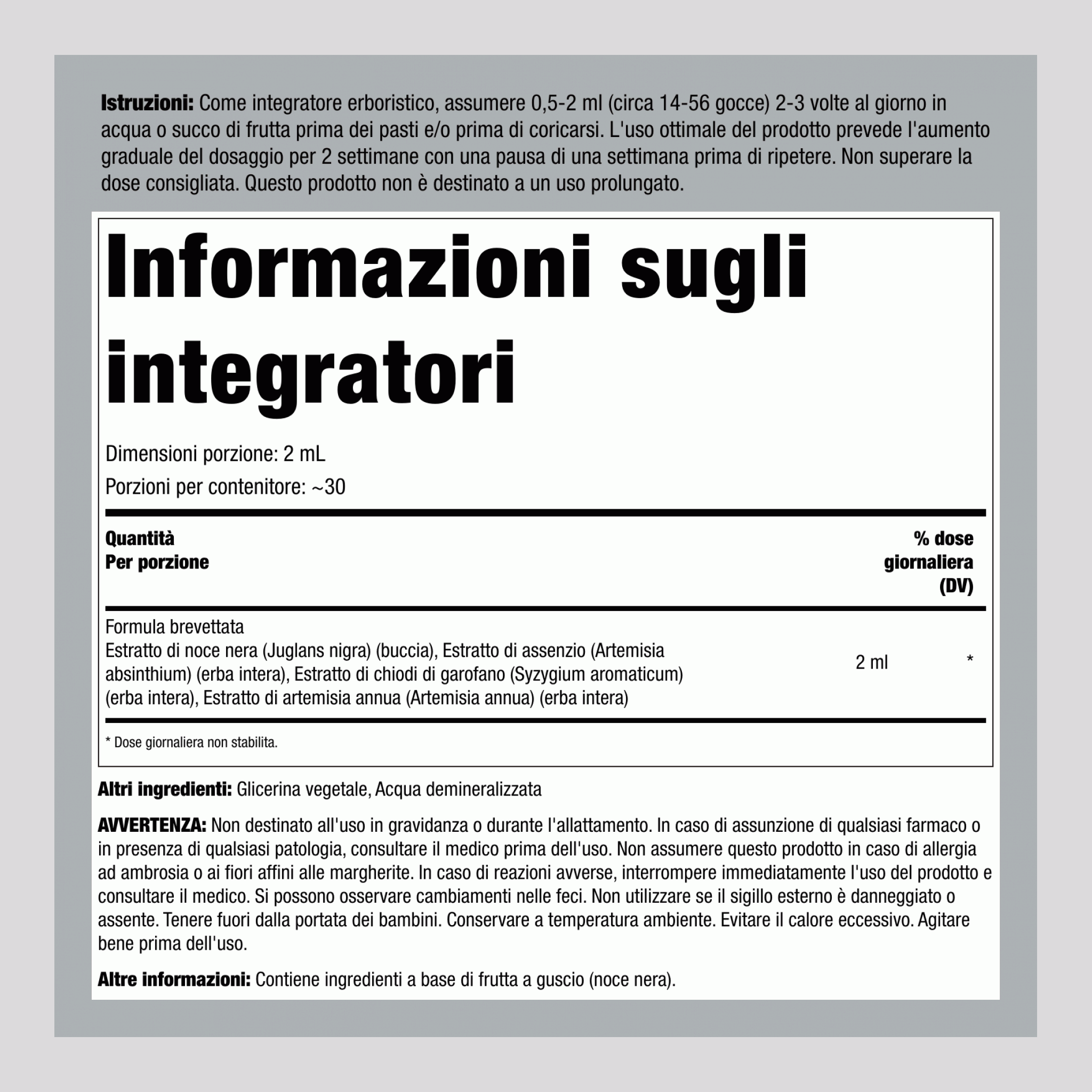 Estratto Liquido di Noce Nera e Assenzio Senza Alcol, Flacone Contagocce da 2 fl oz (59 mL)