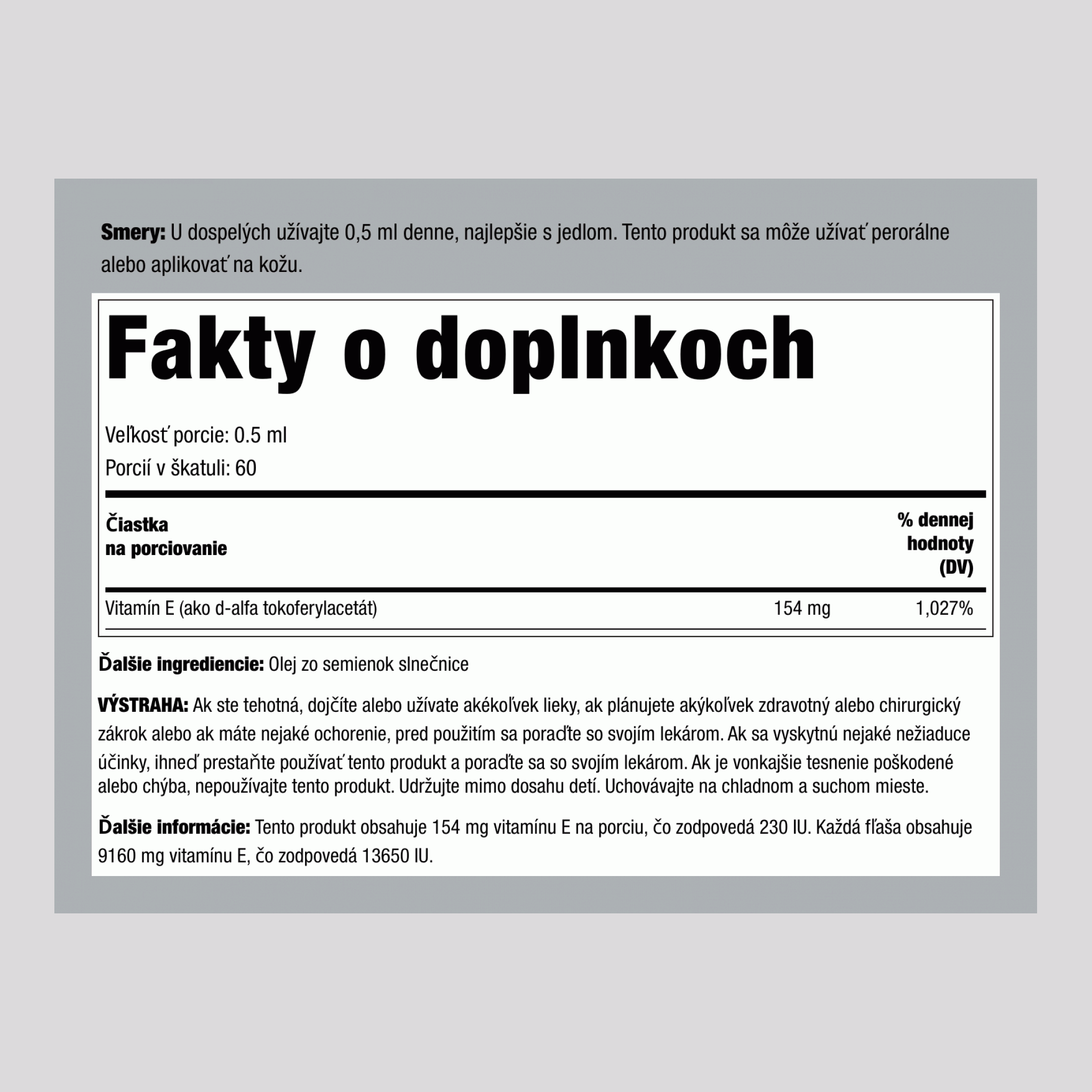 100% prírodný vitamín E-olej, 13 800 IU, 1 fl oz (30 ml) fľaštička s kvapkadlom