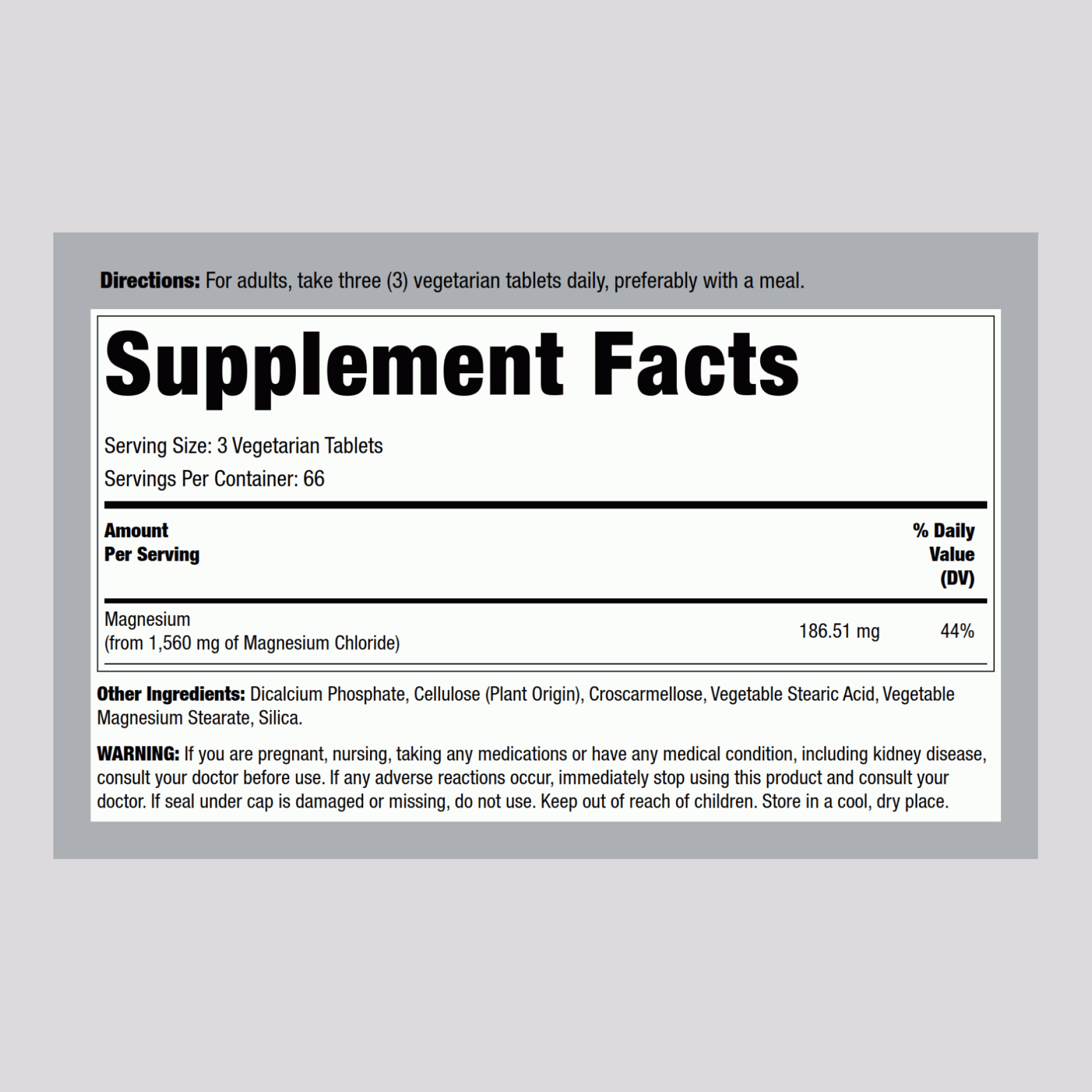 Magnesium Chloride, 1560 mg (per serving), 200 Vegetarian Tablets