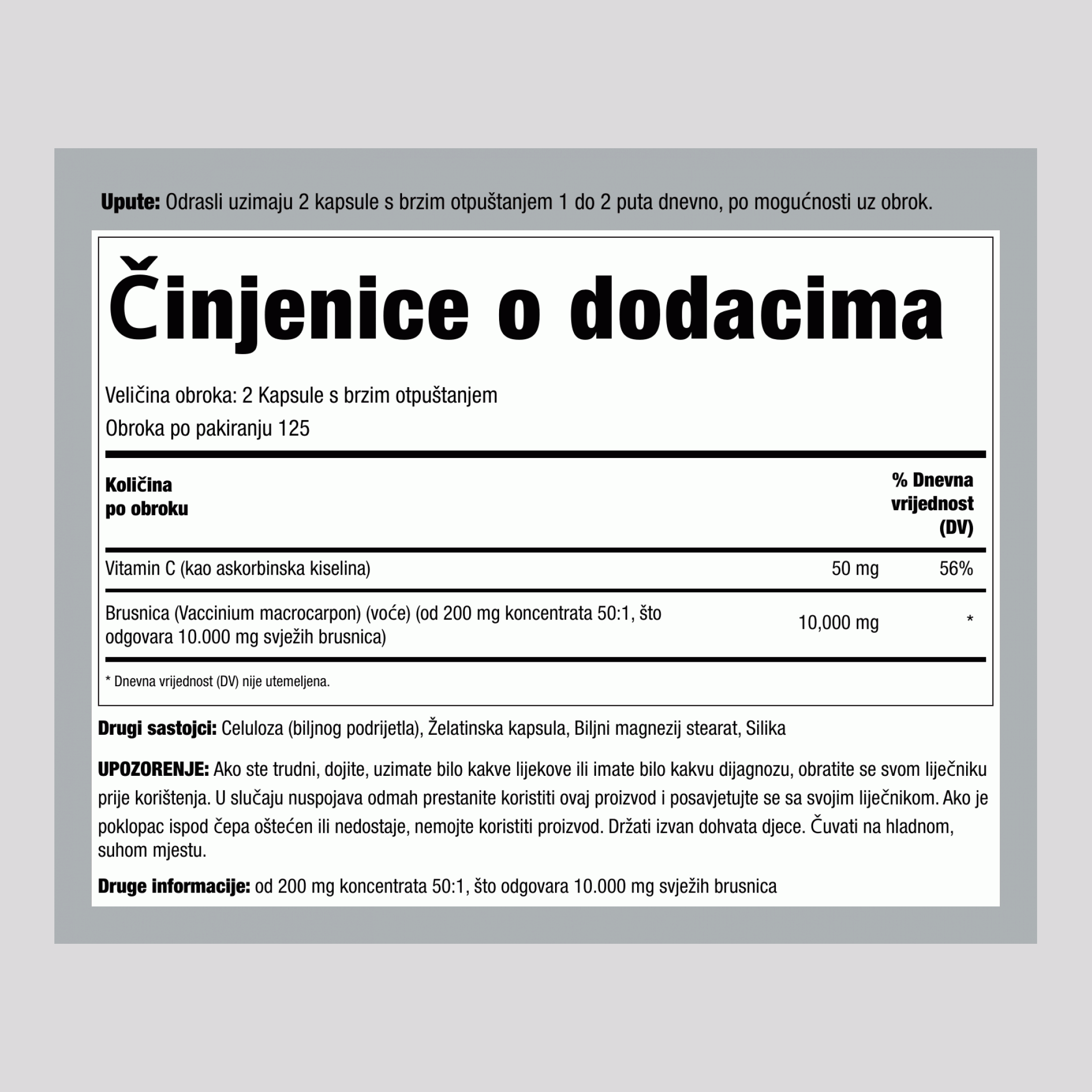 Koncentrat brusnice s vitaminom C, 15.000 mg (po porciji), 250 kapsula