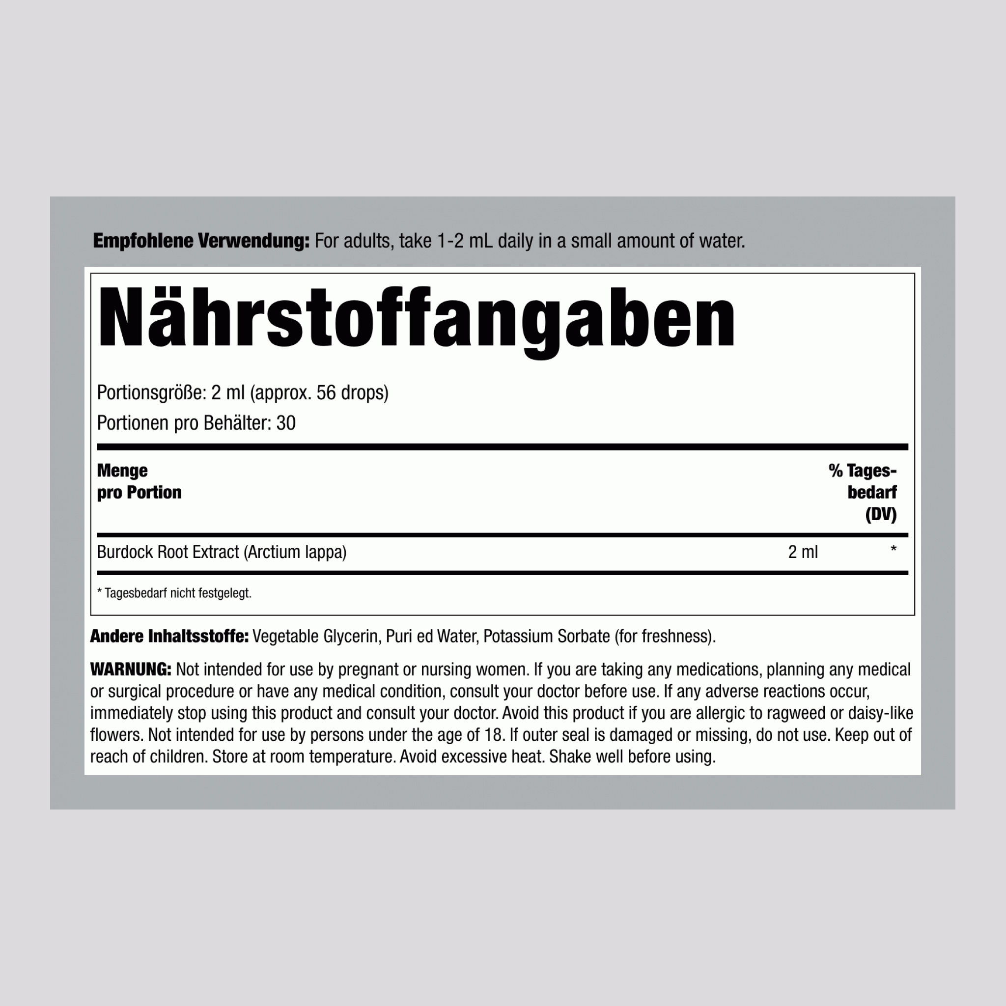 Klettenwurzel flüssiger Extrakt alkoholfrei, 59 ml Tropfflasche
