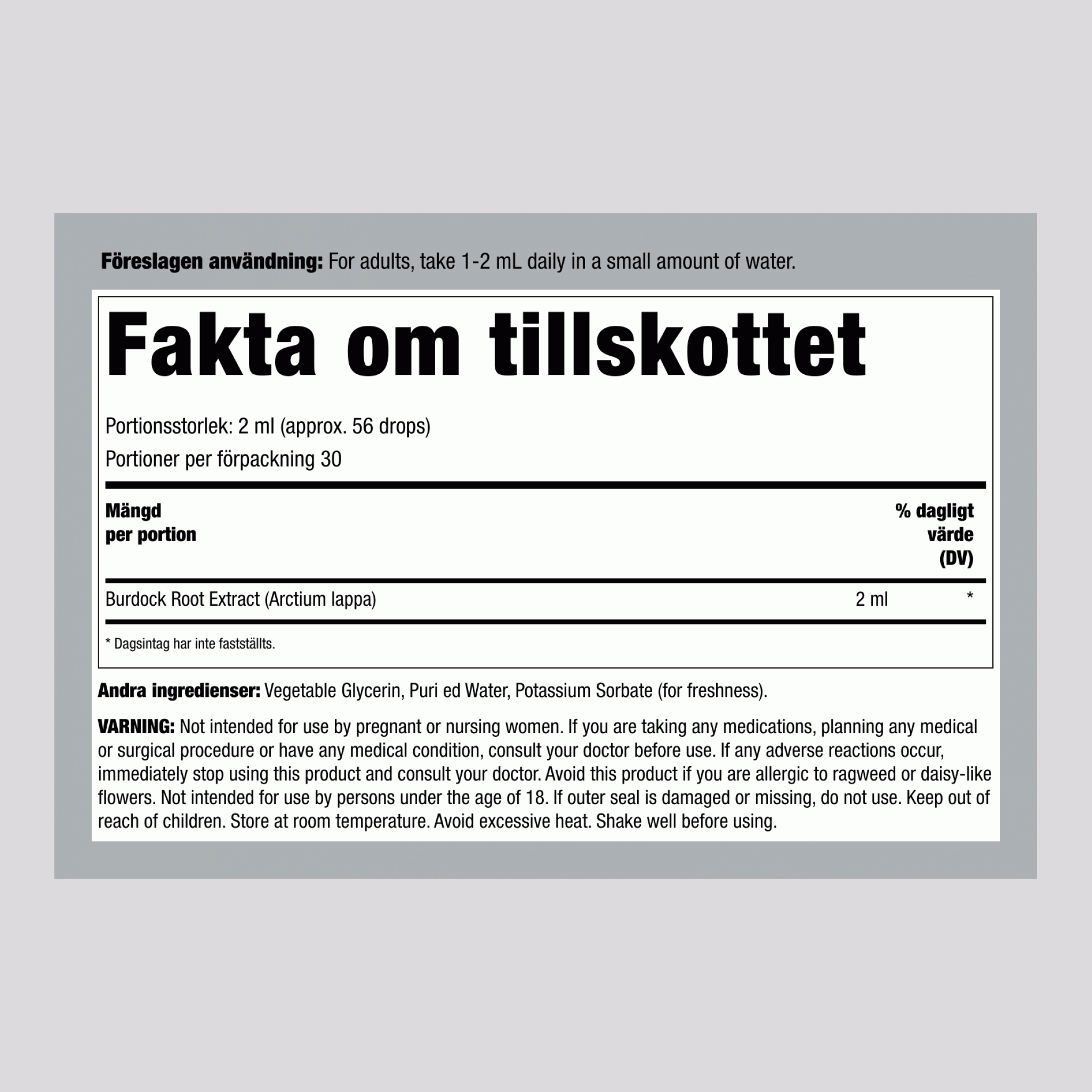 Kardborrerot Flytande Extrakt Alkohol Fri, 59 ml Droppflaska