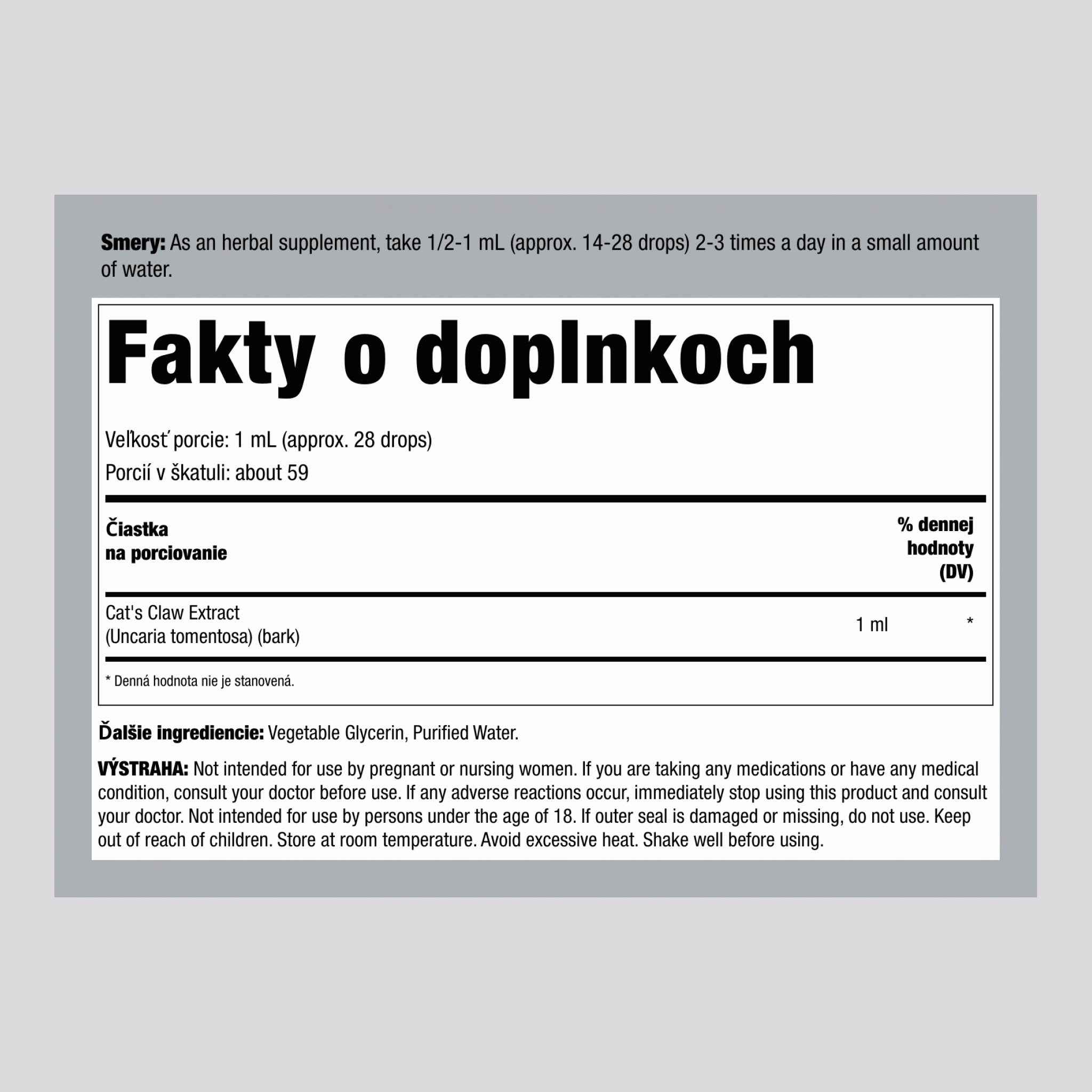 Extrakt z Mačacieho Drápu (Uña de Gato) bez Alkoholu, kvapkadlová fľaša 59 ml (2 fl oz)