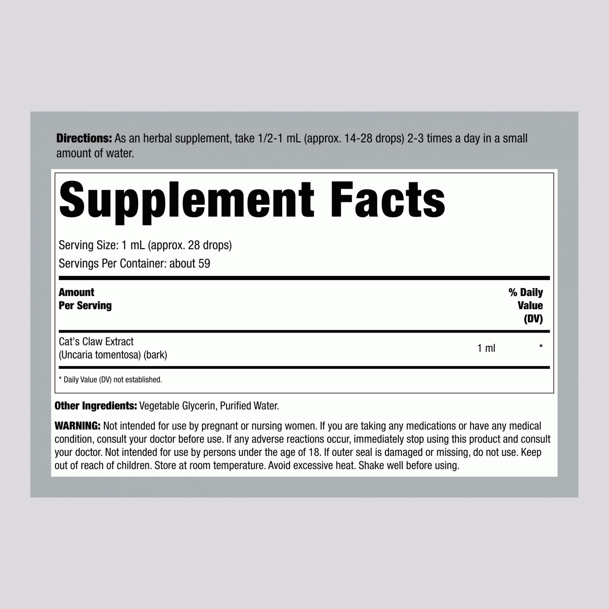 貓爪藤液體萃取物(Una De Gato)無酒精，2 液盎司 (59 毫升) 滴管瓶