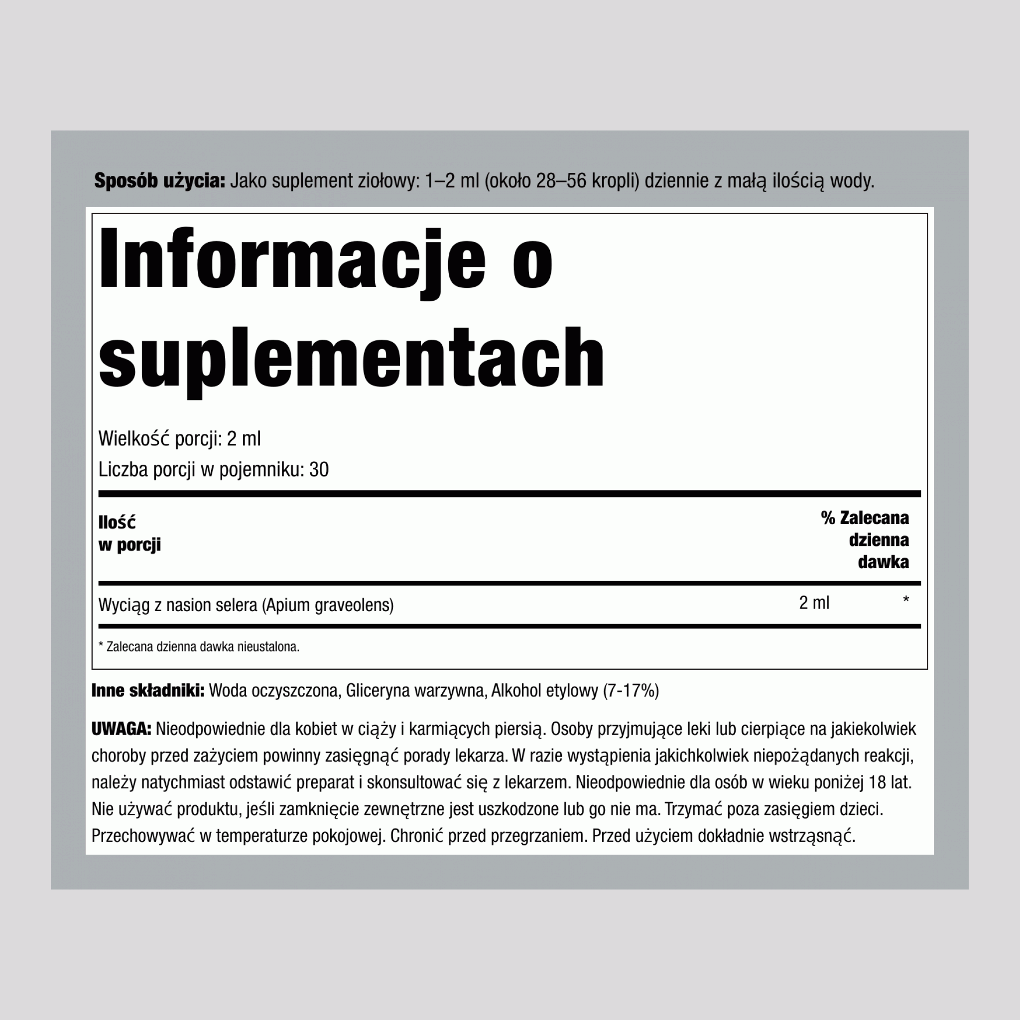 Ekstrakt z Nasion Seleru w Płynie, Butelka z Kropidłem 59 ml (2 fl oz)