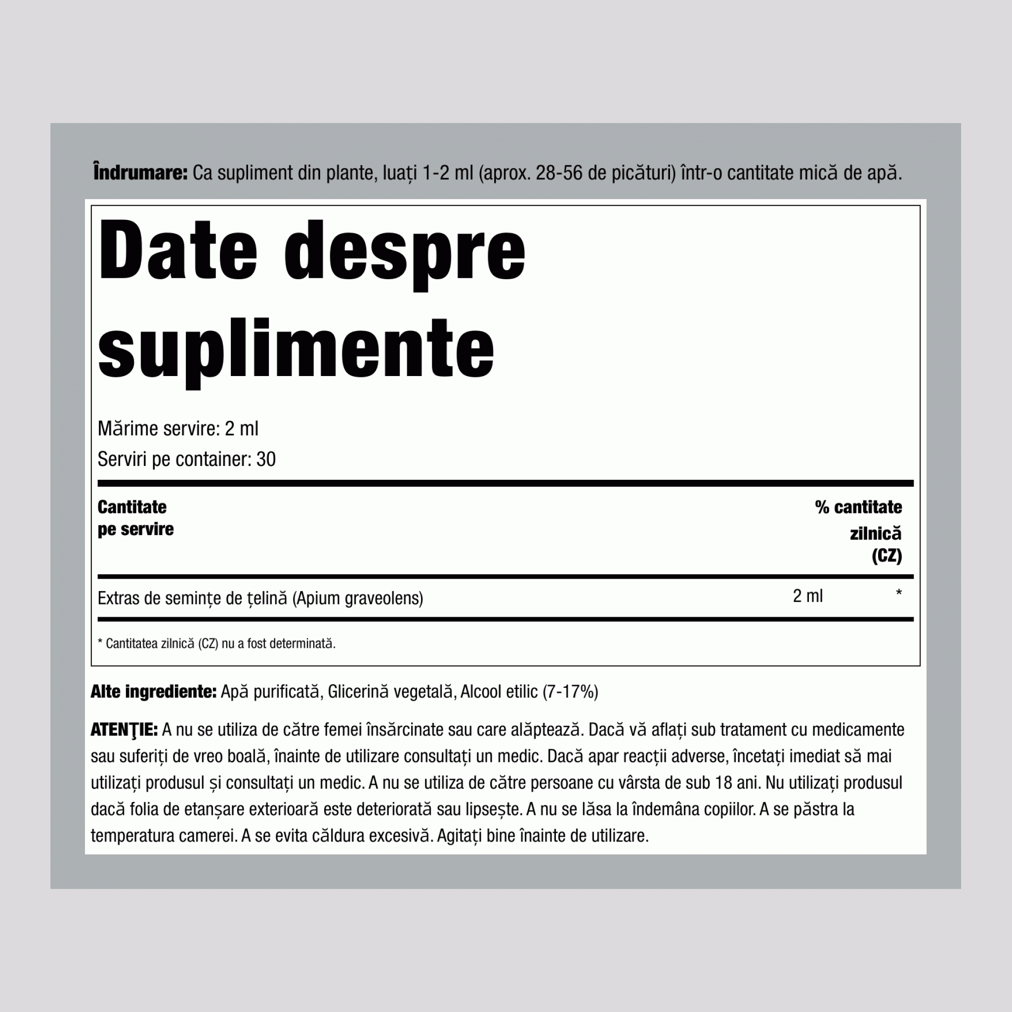 Extract lichid de semințe de țelină, sticluță cu picurător de 59 ml (2 fl oz)